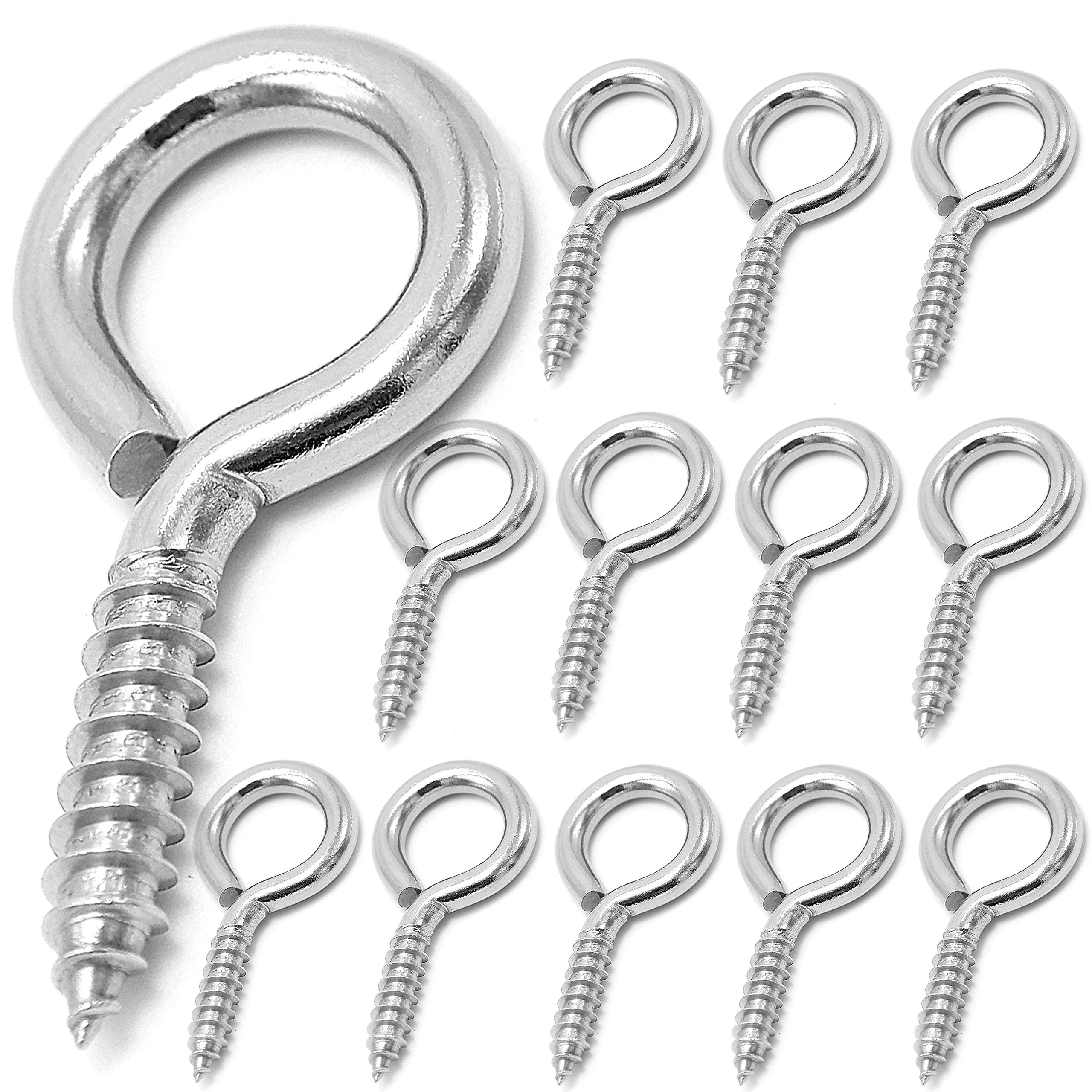 12 Pcs M6 304 Stainless Steel Screw Eye Hooks - 2-1/2 Inch Heavy Duty Eye Bolts with 200LB Load Capacity - Indoor & Outdoor Use for Hanging Plants, Lights & Decor