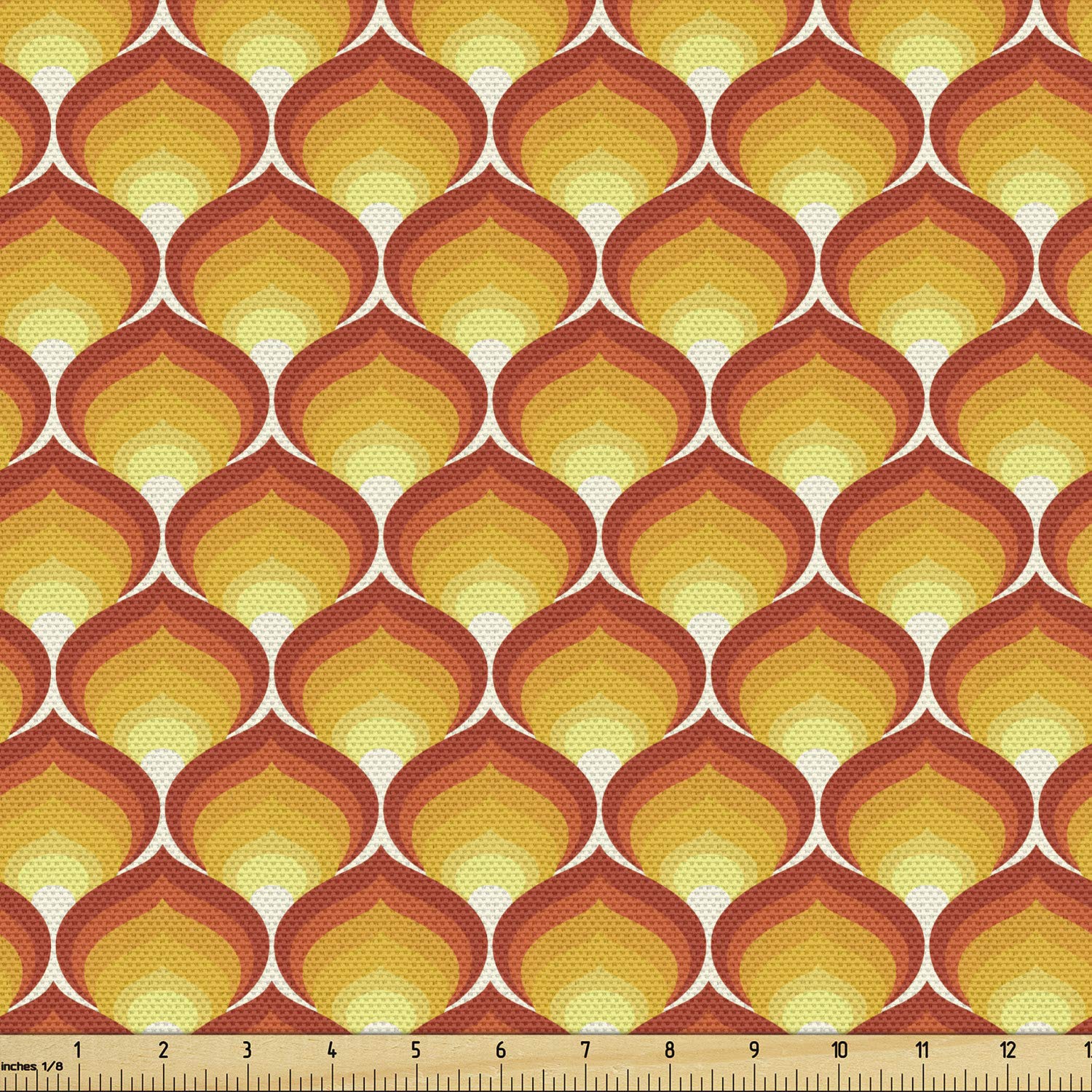 Ambesonne Abstract Fabric by The Yard - Continuous Art Deco Wallpaper in Tangerine Tones, Decorative Upholstery Fabric for Sofa, Curtains & Home Decor (10 Yards, Vermilion Mustard) - Perfect for Living Room Makeovers & DIY Craft Projects