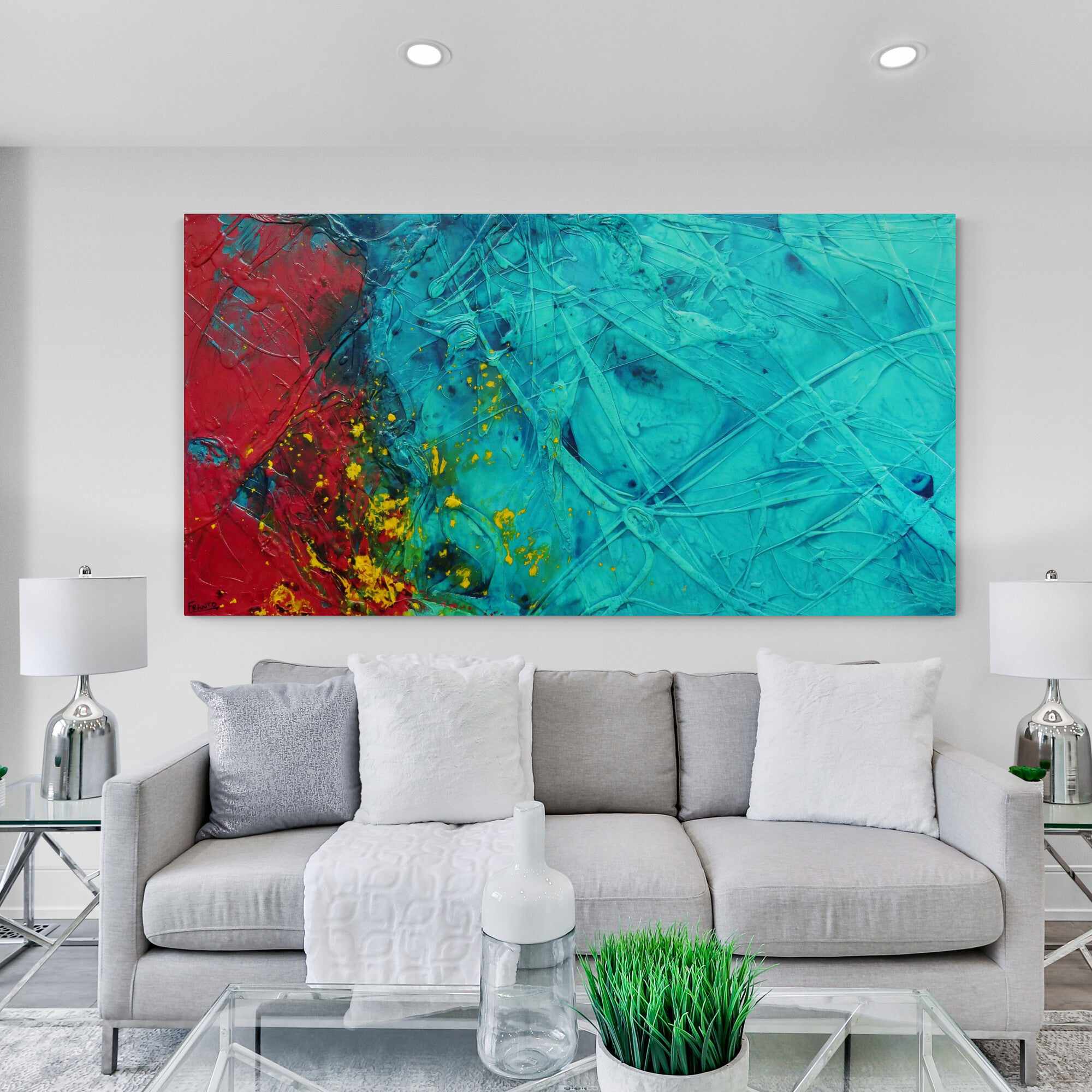 Jade Red Dragon 190cm x 100cm Abstract Textured Canvas Painting - Modern Wall Art for Living Room, Bedroom & Office Decor