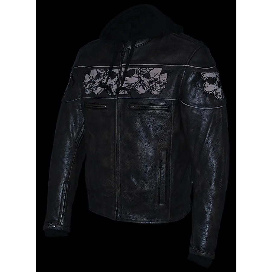 Milwaukee Leather Men's Distressed Brown Motorcycle Jacket with Reflective Skull Design - Stylish Biker Jacket for Scooter Riders & Urban Commuters