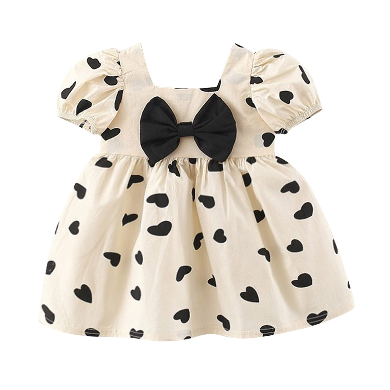 Egmy Toddler Baby Girls Summer Bohemian Heart Ruffle Bowknot Short Sleeve Casual Black Dress - Size 10 | Perfect for Birthday Parties, Photo Shoots & Daily Playtime