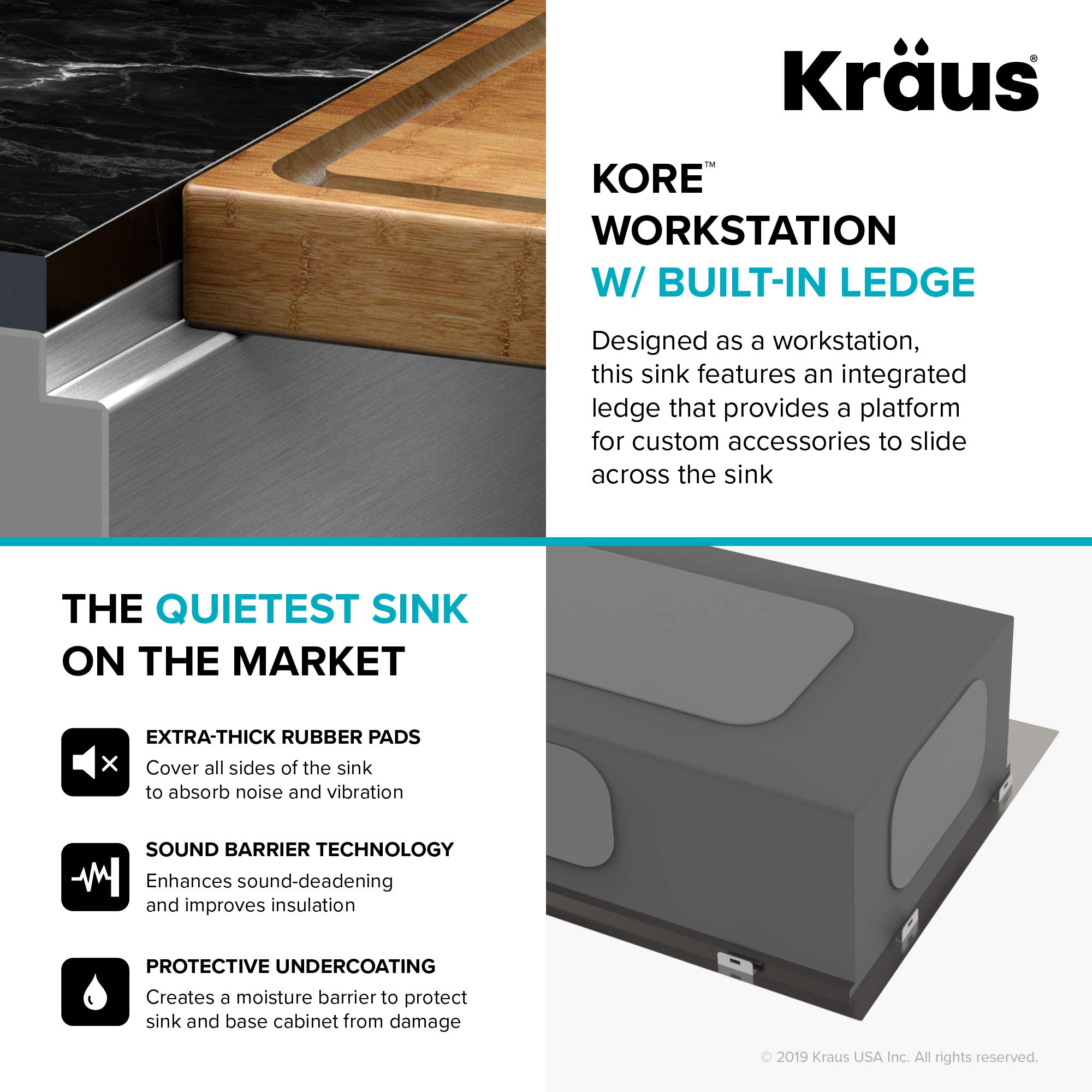 KRAUS Kore™ 27-inch Undermount 16 Gauge Stainless Steel Single Bowl Kitchen Sink with Accessories (5-Piece Set) & WasteGuard™ Garbage Disposal - Perfect for Modern Kitchens, Dishwashing, and Food Prep