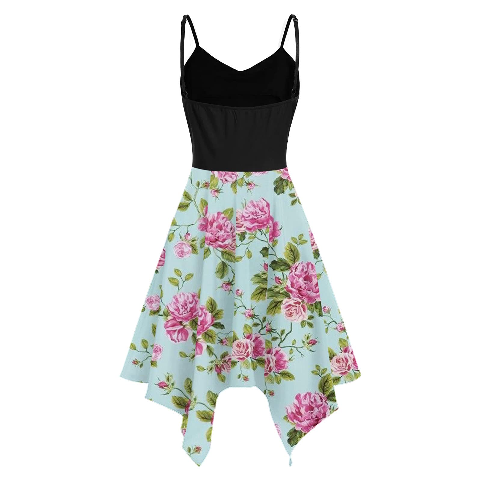 Floral Print Modest Sunflower Dress for Women - Plus Size Asymmetric Hem Camisole Dress with Handkerchief Detail | Perfect for Summer Outings, Church, and Casual Wear