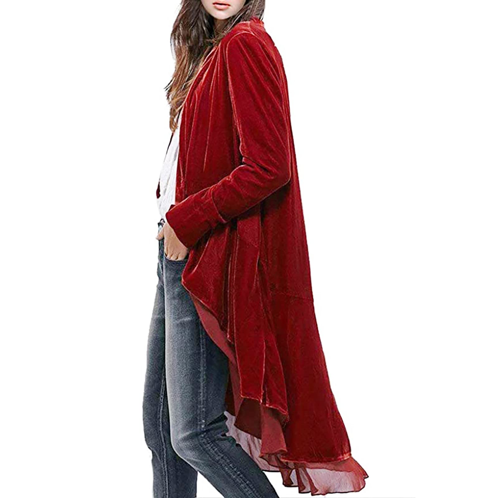 Women's Asymmetrical Ruffle Hiking Jacket - Long Winter Blazer Coat for Outdoor Work & Casual Wear | Waterproof Windproof Outerwear for Hiking, Travel & Office