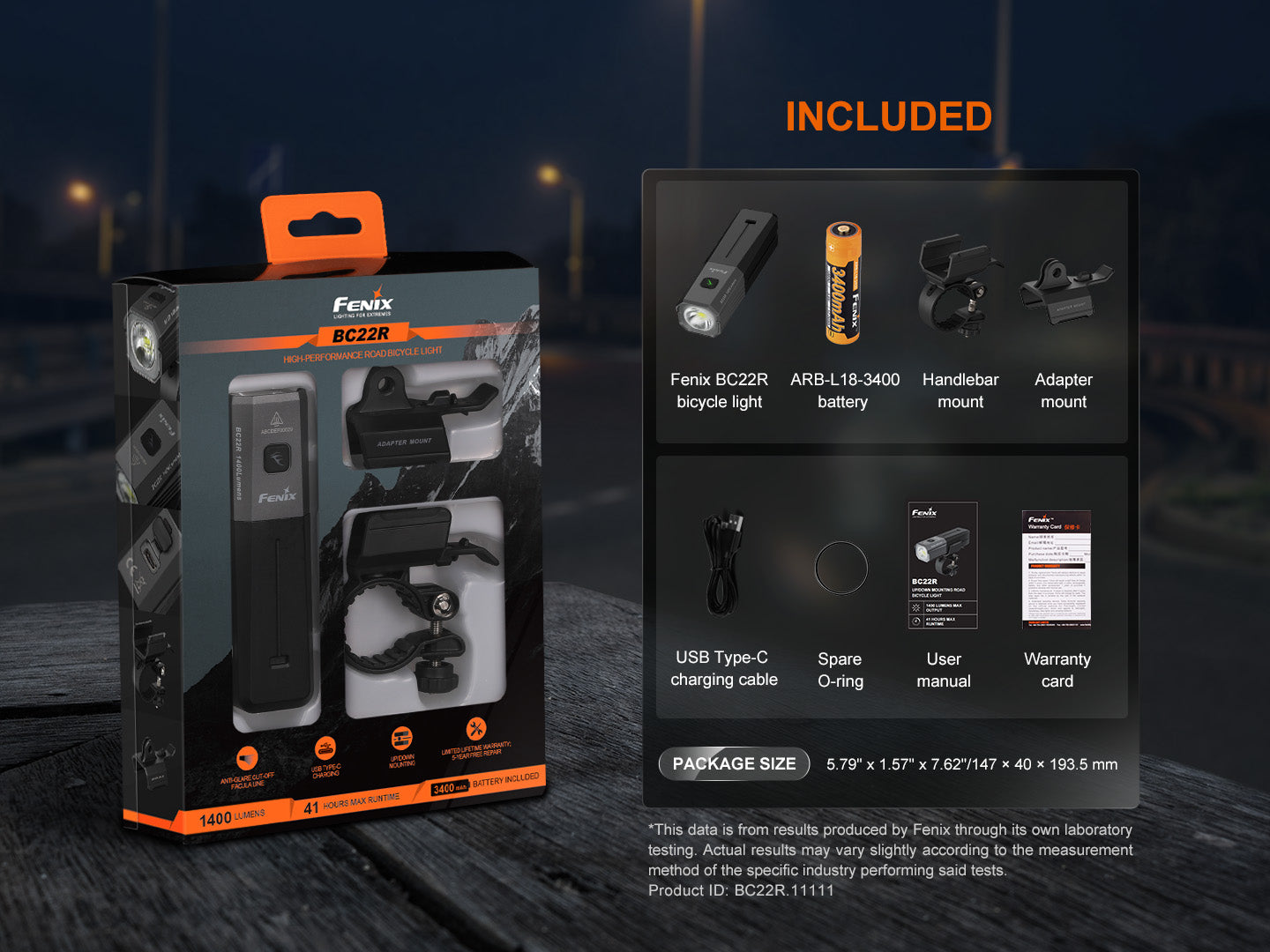 Fenix BC22R 1200 Lumen Rechargeable Bike Light for Road Cycling - High Performance Bicycle Headlight for Night Riding, Commuting & Safety
