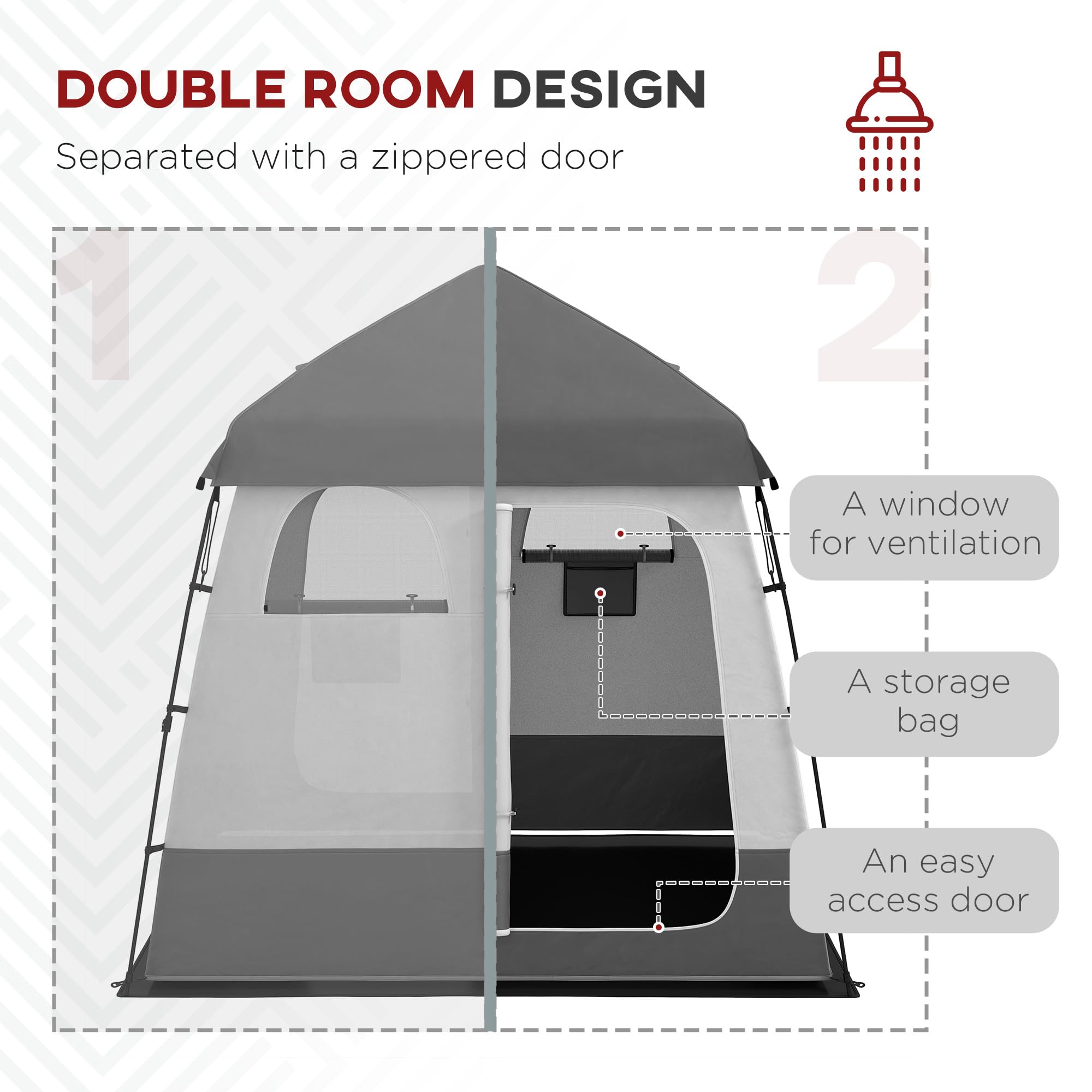 Outsunny Pop Up Shower Tent - 2 Room Portable Privacy Shelter for Camping, Beach, Outdoor Shower & Dressing Room with Carrying Bag | Instant Setup for RV Trips, Backpacking & Poolside Changing