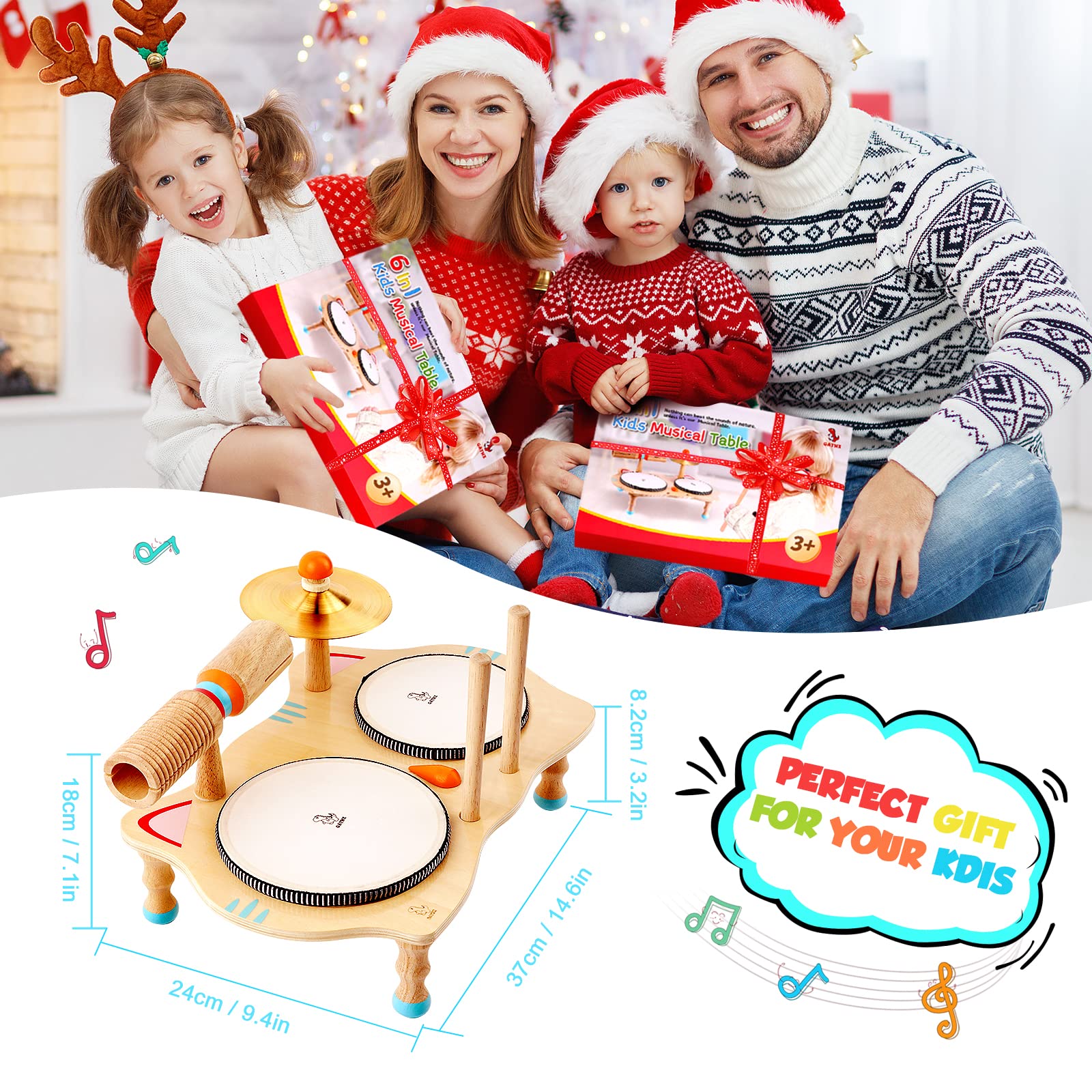 Oathx Kids Drum Set - All-in-One Montessori Musical Instruments for Toddlers, Natural Wooden Sensory Toys for Babies - Perfect Birthday Gift for Girls & Boys | Ideal for Early Learning, Playtime & Music Exploration