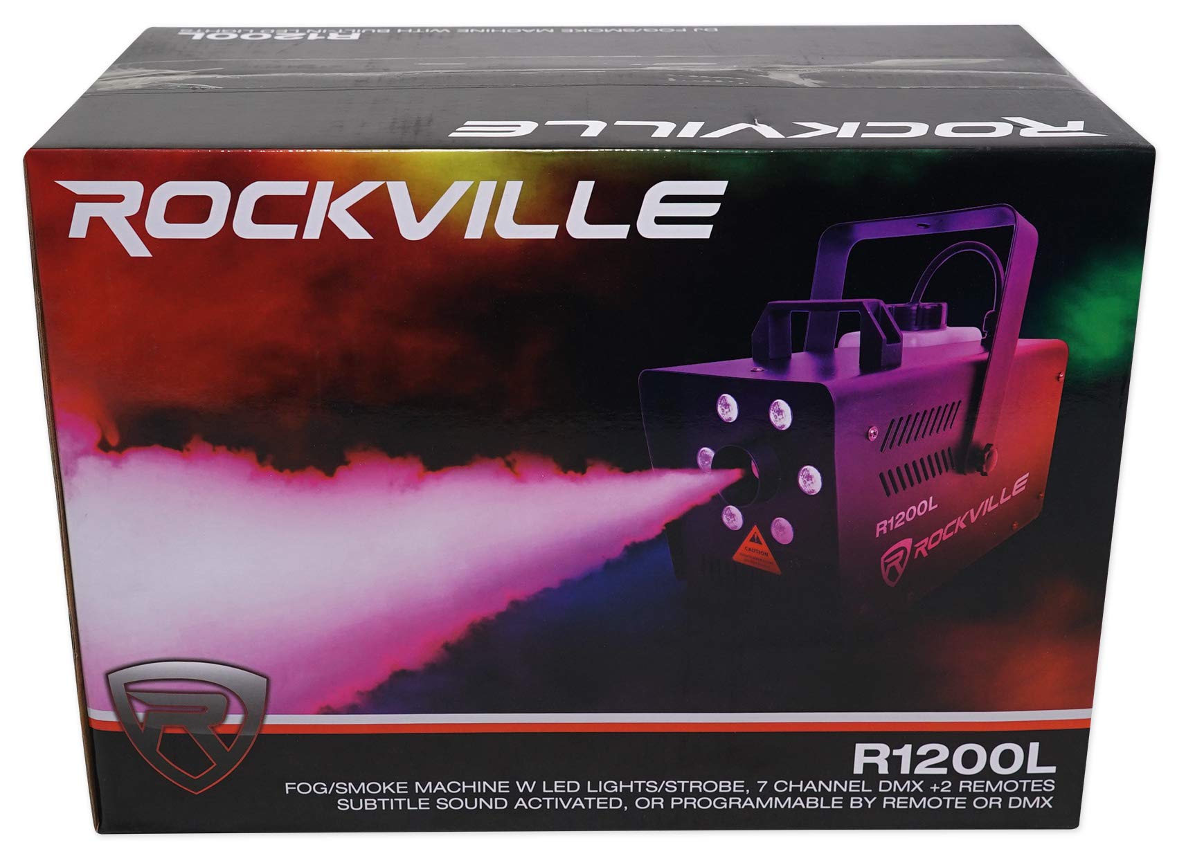 Rockville R1200L Professional Fog & Smoke Machine with LED Lights & Strobe, 7-Channel DMX Control & 2 Remotes - Perfect for Halloween Parties, Stage Shows, and Nightclub Events (Black)