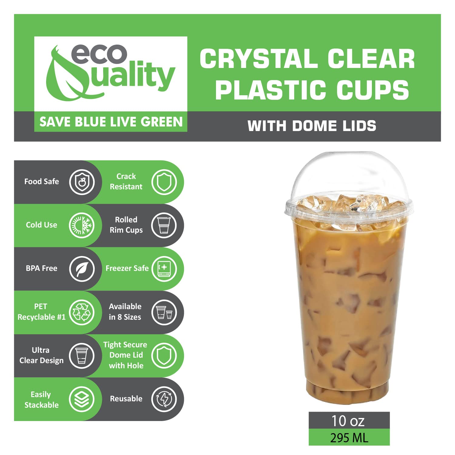 10 oz Clear Plastic Disposable Cups with Dome Lids - 1000 Pack | Iced Coffee, Smoothie, Juice, Soda & Cocktail Drinkware | Perfect for Coffee Shops, Bubble Tea, Parties & Takeout Restaurants | BPA-Free Pet Cups for Cold Beverages & Desserts Like Parfaits
