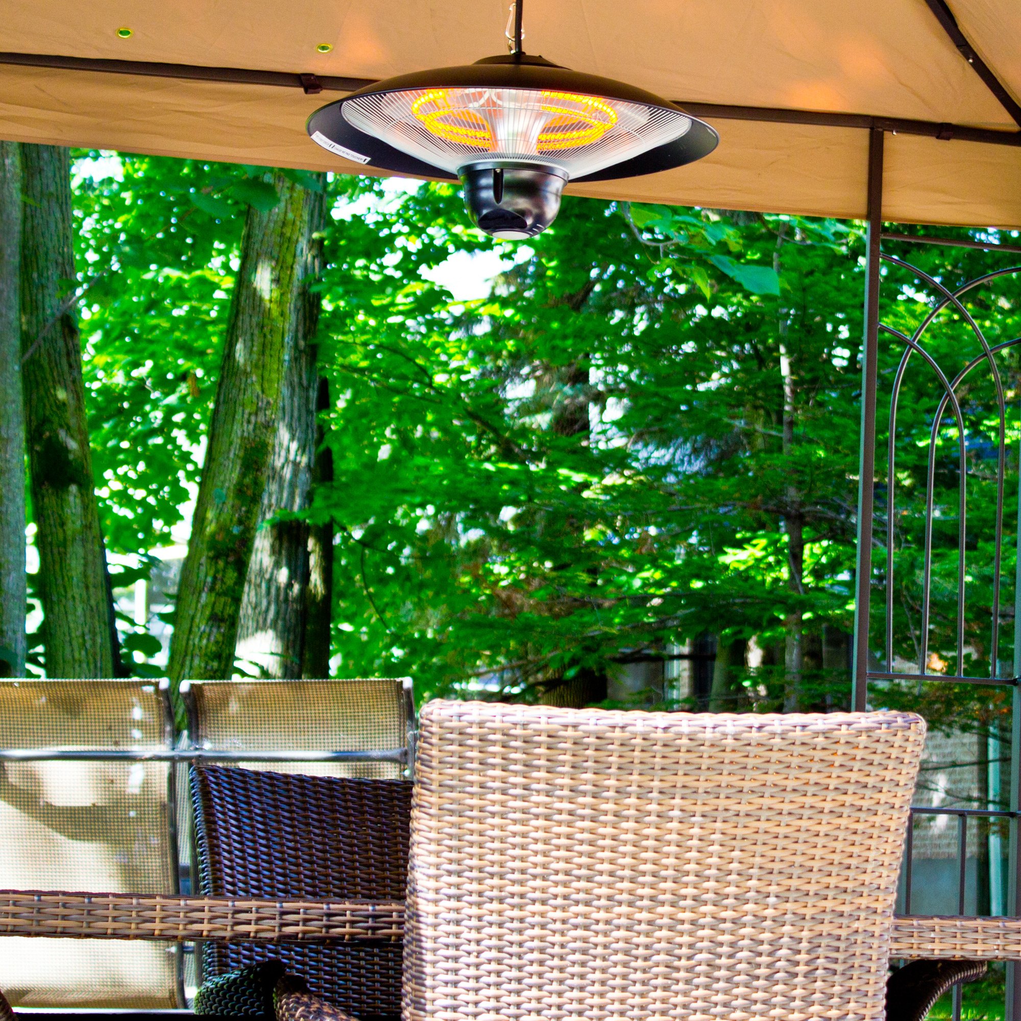 Black Electric Patio Heater with LED Light & Remote Control - Indoor/Outdoor Ceiling Mounted Heater for Patio, Deck, Restaurant & Backyard Use
