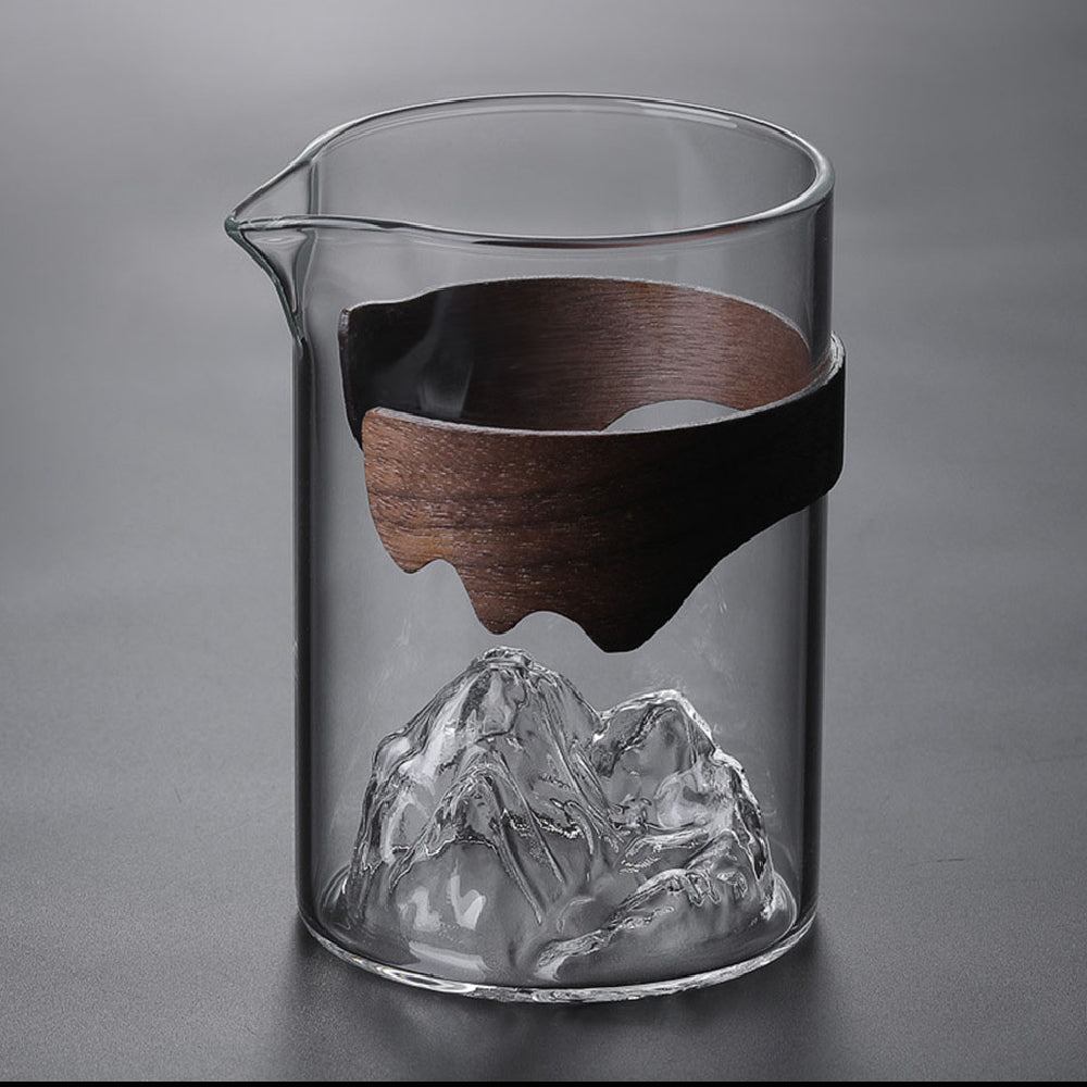 Premium Mountain Glass Fair Cup with Natural Bamboo Handle - Perfect for Tea, Coffee & Hot Beverages at Home, Office or Outdoor Camping