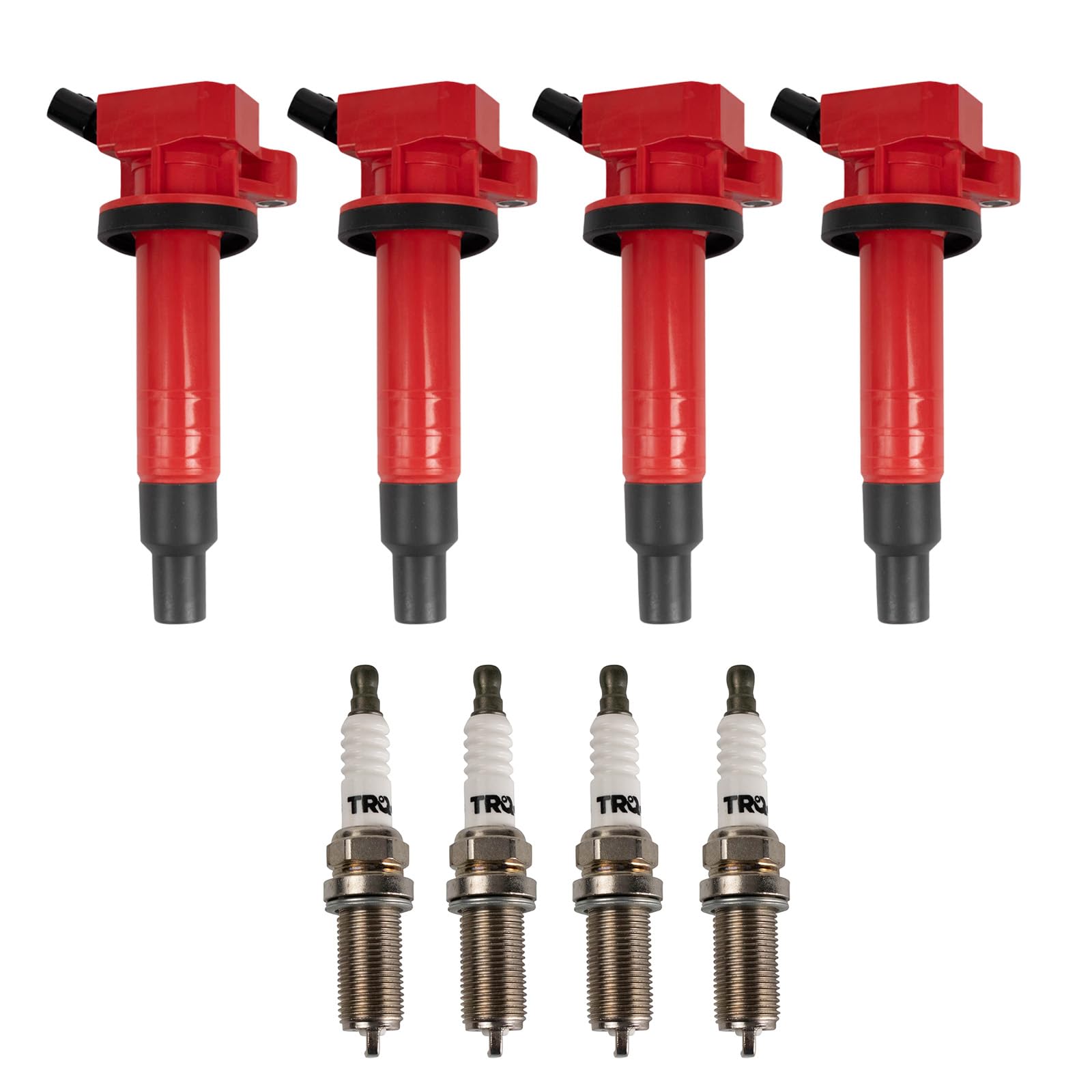 TRQ Ignition Coil and Spark Plug Kit - Compatible with 2000-2002 Chevrolet Prizm, 2003-2008 Pontiac Vibe, 2000-2005 Toyota Celica, 2000-2008 Corolla Matrix MR2 Spyder - Engine Performance Upgrade for Smoother Acceleration & Better Fuel Efficiency