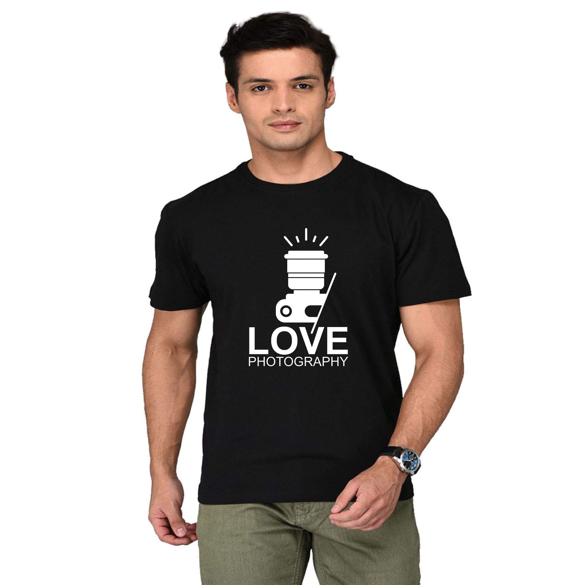 Men's Love Photography Camera Print Cotton T-Shirt - Casual Graphic Tee for Photographers & Camera Enthusiasts - Perfect for Streetwear, Gifts, and Everyday Wear