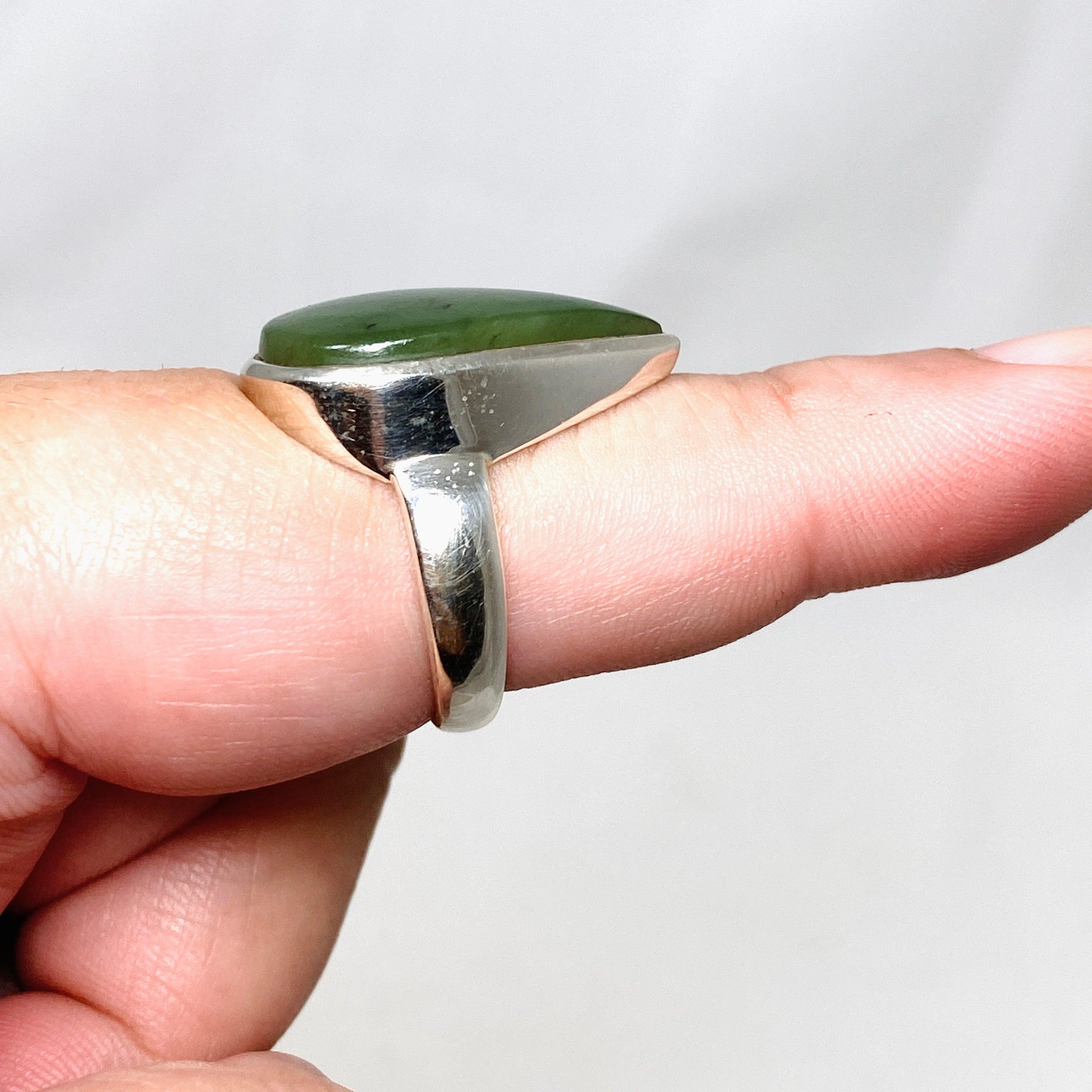Siberian Jade Nephrite Teardrop Ring - Size 9.5 PRGJ405 - Elegant Jewelry for Women, Perfect for Weddings, Parties & Special Occasions