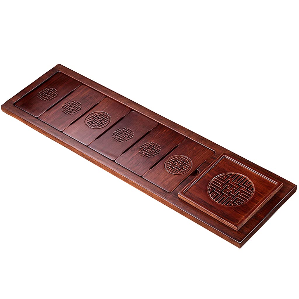 Premium Bamboo Tea Tray with Built-in Water Storage & Drainage System - Includes 6 Matching Coasters for Home, Office & Tea Ceremony Decor