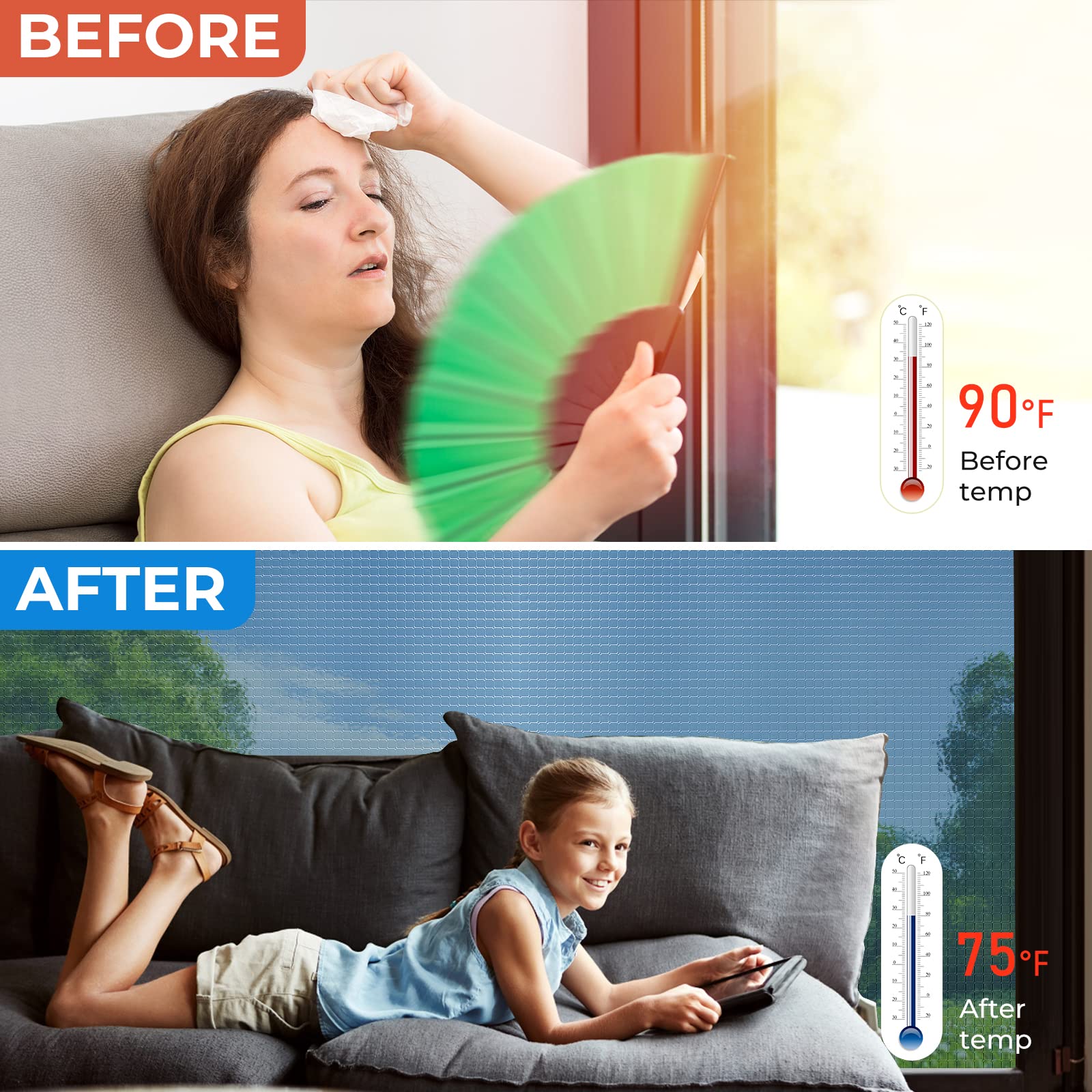 Viseeko Window Tinting Film - Heat & UV Blocking Privacy Film for Home/Office, Static Cling Application, See Out Not In for Daytime Privacy - Perfect for Bedrooms, Living Rooms & Office Windows