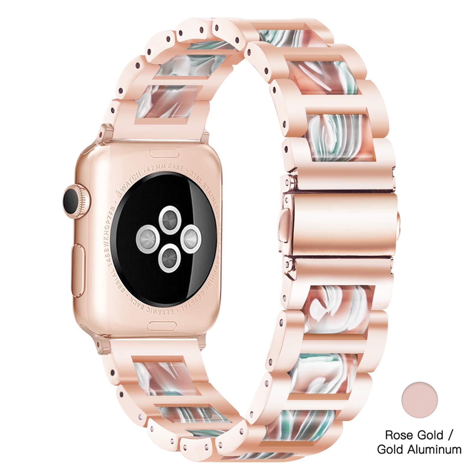 Luxury Resin & Stainless Steel Apple Watch Band for Women - Comfortable Strap Compatible with Apple Watch Series 9/8/7/SE/6/5/4/3/2/1 (Rose-Emerald Red, 38mm/40mm/41mm) - Perfect for Workouts, Office & Everyday Fashion