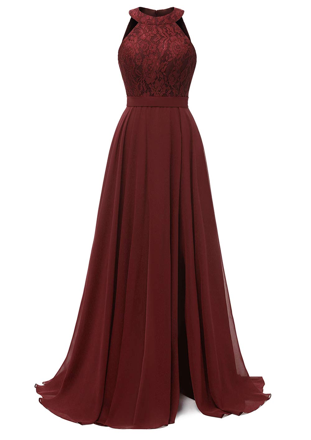 Elegant Halter Bridesmaid Dress with Lace & Slit for Prom & Evening