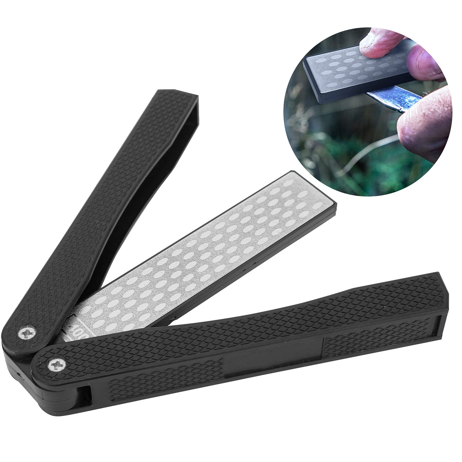 Portable Fan-Shaped Knife Sharpener for Kitchen, Camping & Picnic (Black)