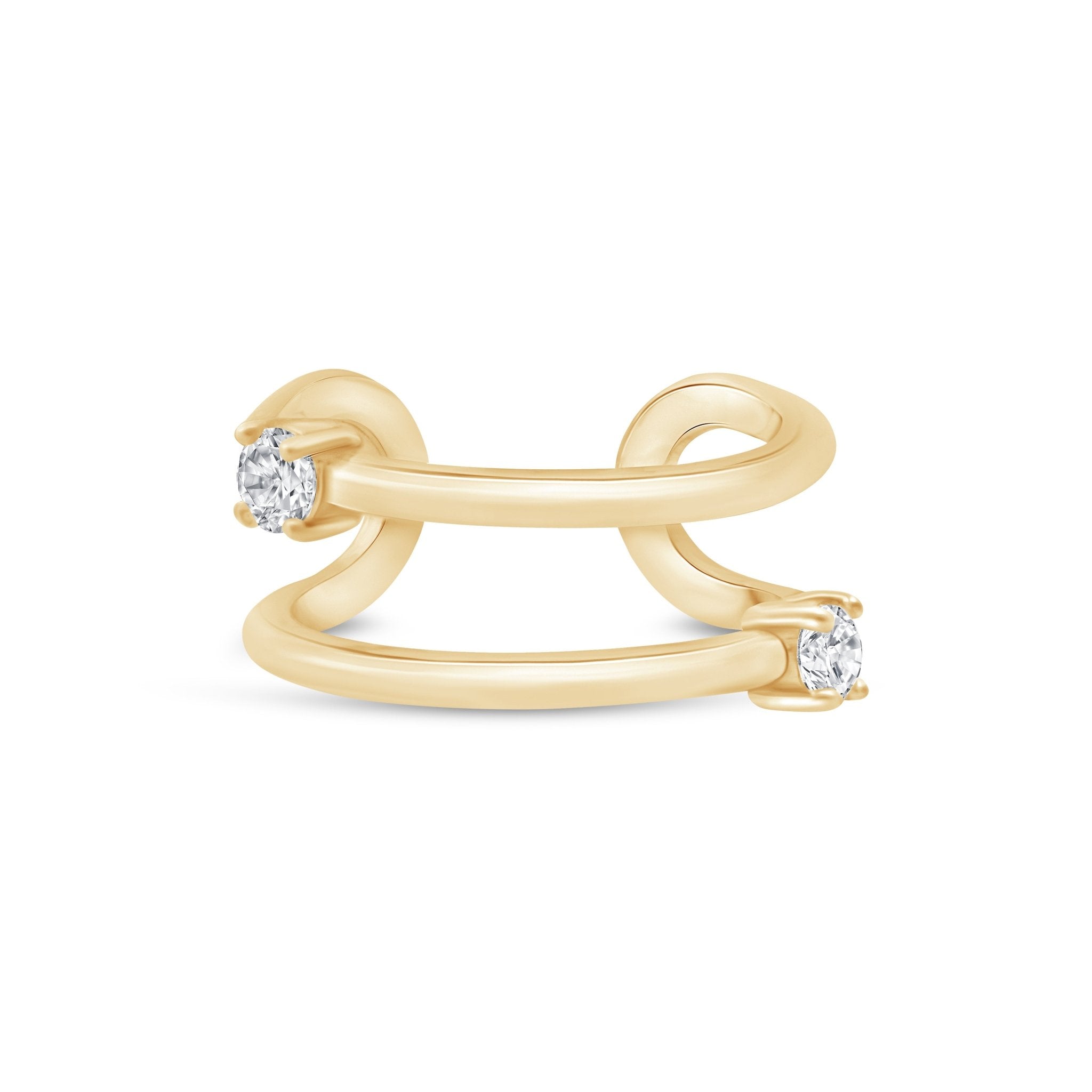 14k Solid Yellow Gold Cubic Zirconia Double Wire Ear Cuff - Elegant Cartilage Earring for Women, Perfect for Parties, Weddings & Everyday Wear