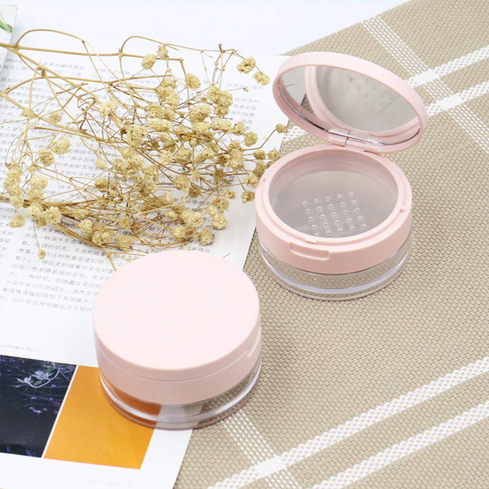Refillable Loose Powder Container with Puff, Mirror & Mesh Sifter - Reusable Plastic Cosmetic Case for Makeup Touch-Ups & Travel