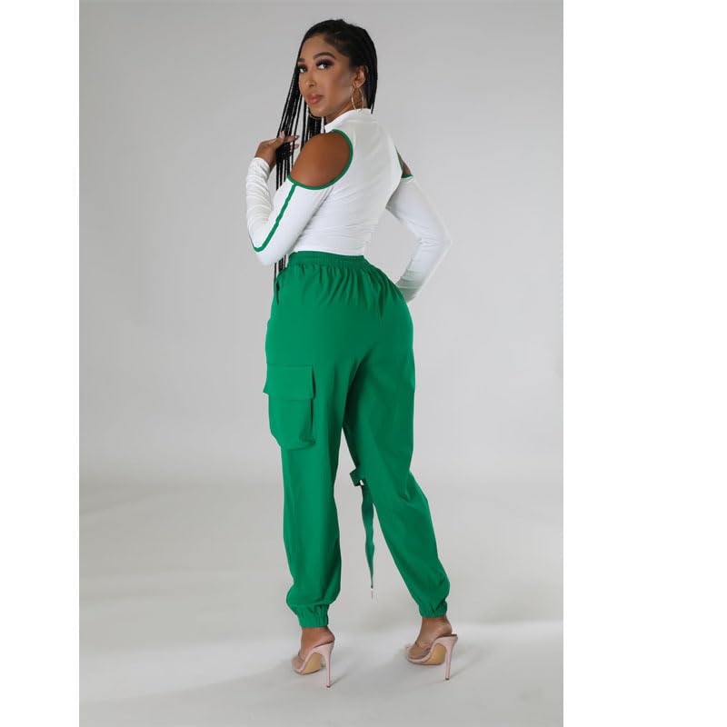 VOIKERDR Women's Two Piece Outfits - Off Shoulder Crop Top & High Waist Bodycon Pants Colorblock Tracksuit Set | Casual Streetwear, Gym Workout, Party Outfit