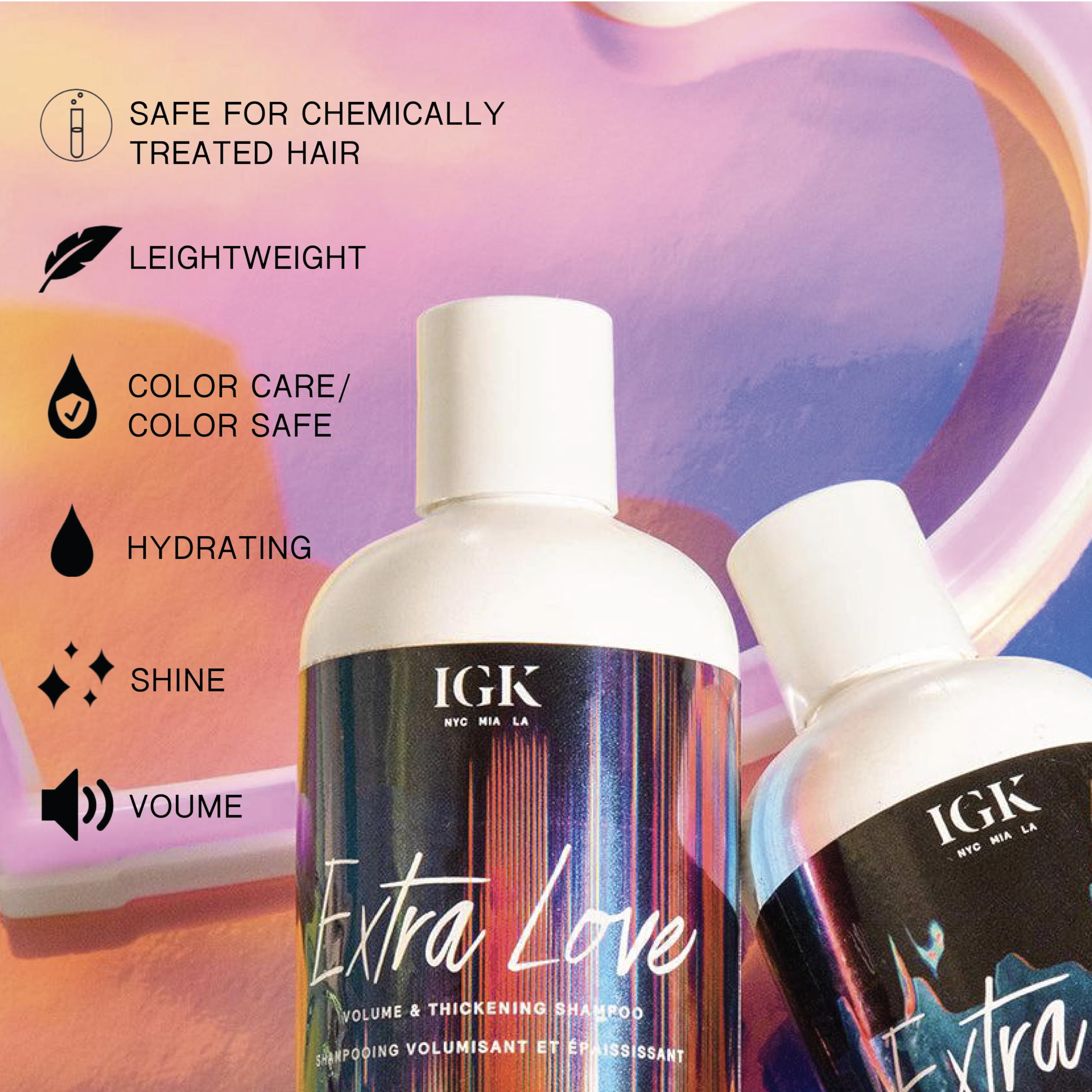 IGK EXTRA LOVE Volumizing Shampoo & Conditioner Set - Lightweight Hair Thickening Treatment for Fine Hair, Scalp Balance & Oil Control - Vegan, Cruelty-Free 8oz Duo - Perfect for Daily Volume Boost & Healthy Hair Care Routine