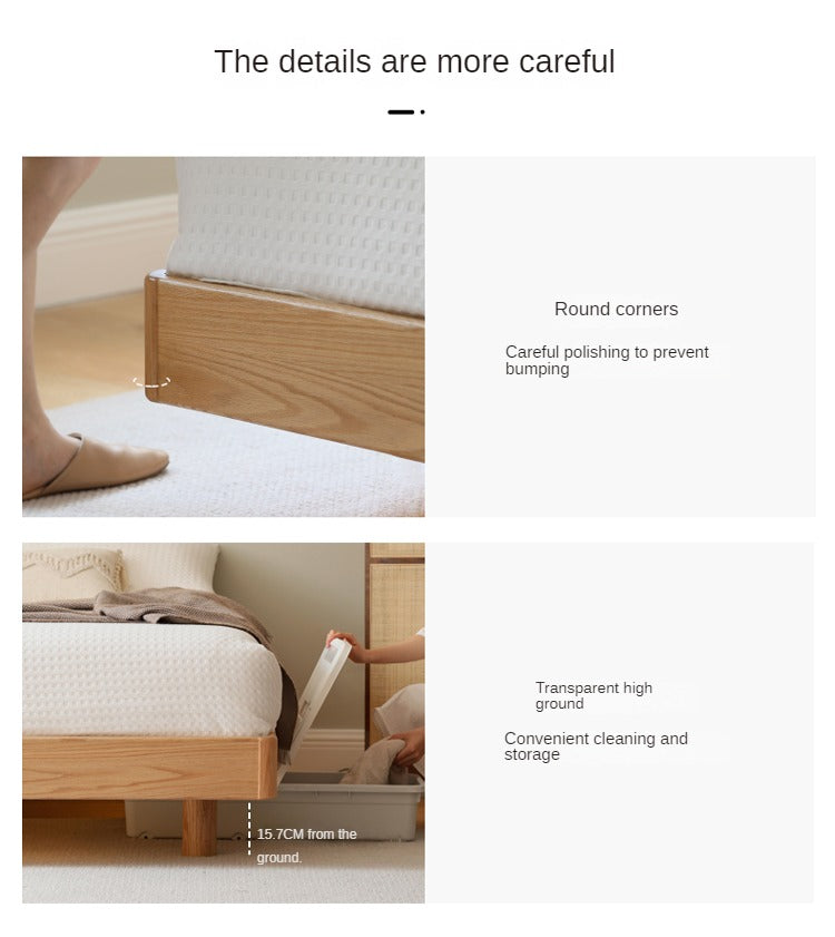 Solid Oak Wood Floating Platform Bed - No Headboard Modern Minimalist Bed Frame with LED Lights for Bedroom, Guest Room, or Studio Apartment