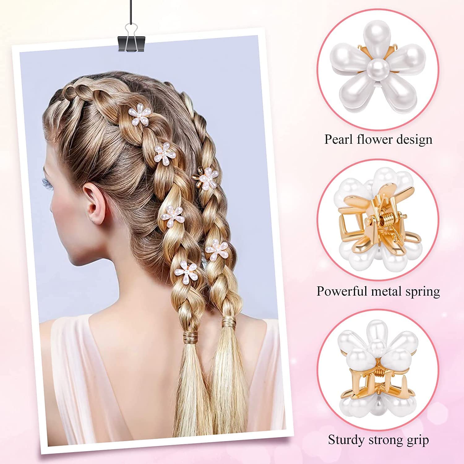 Korean Style Pearl Barrettes Hair Clips Set - 18 Pcs Women's Hair Accessories with Marble Alligator Clutches & Duckbill Design for Wedding, Party, and Daily Use