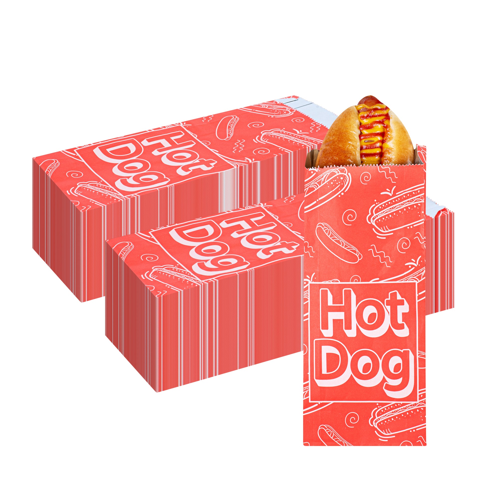 Red Printed Small Hot Dog Foil Bags - 3.75