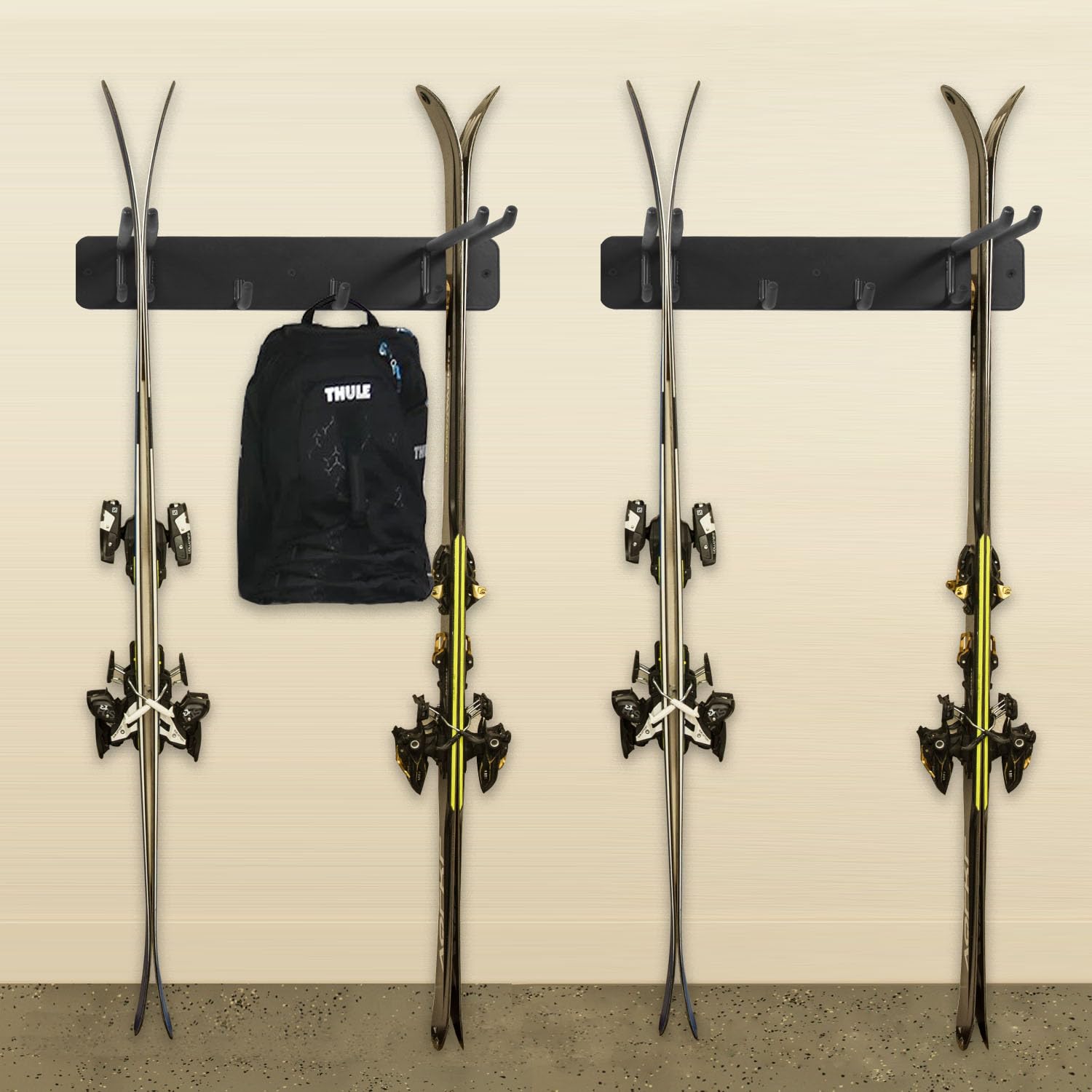 Wall Mount Ski & Snowboard Storage Rack - Heavy Duty 8-Pair Metal Hooks Organizer for Garage, Basement or Entryway - Indoor/Outdoor Sports Equipment Organization System (Perfect for Winter Gear Storage)