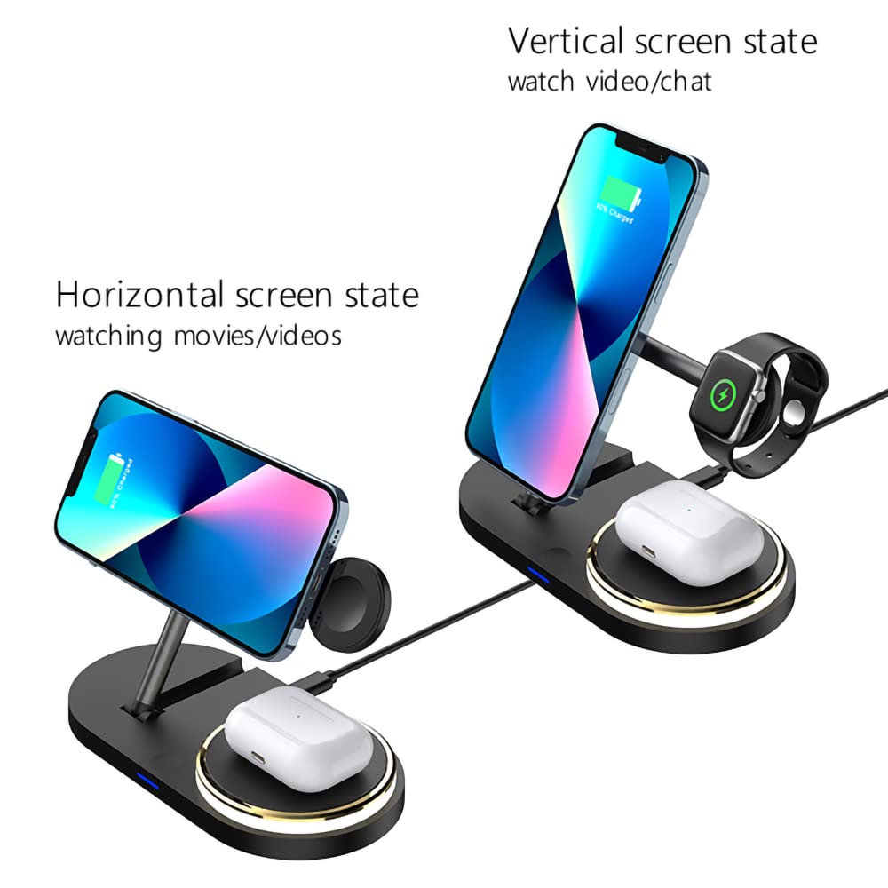 3 in 1 Wireless Charging Station for iPhone 14/13/12/11/Pro/Max, Apple Watch & AirPods - Fast Qi-Certified Charger Stand for Multiple Devices (Black) | Perfect for Bedside, Office Desk & Travel Accessories