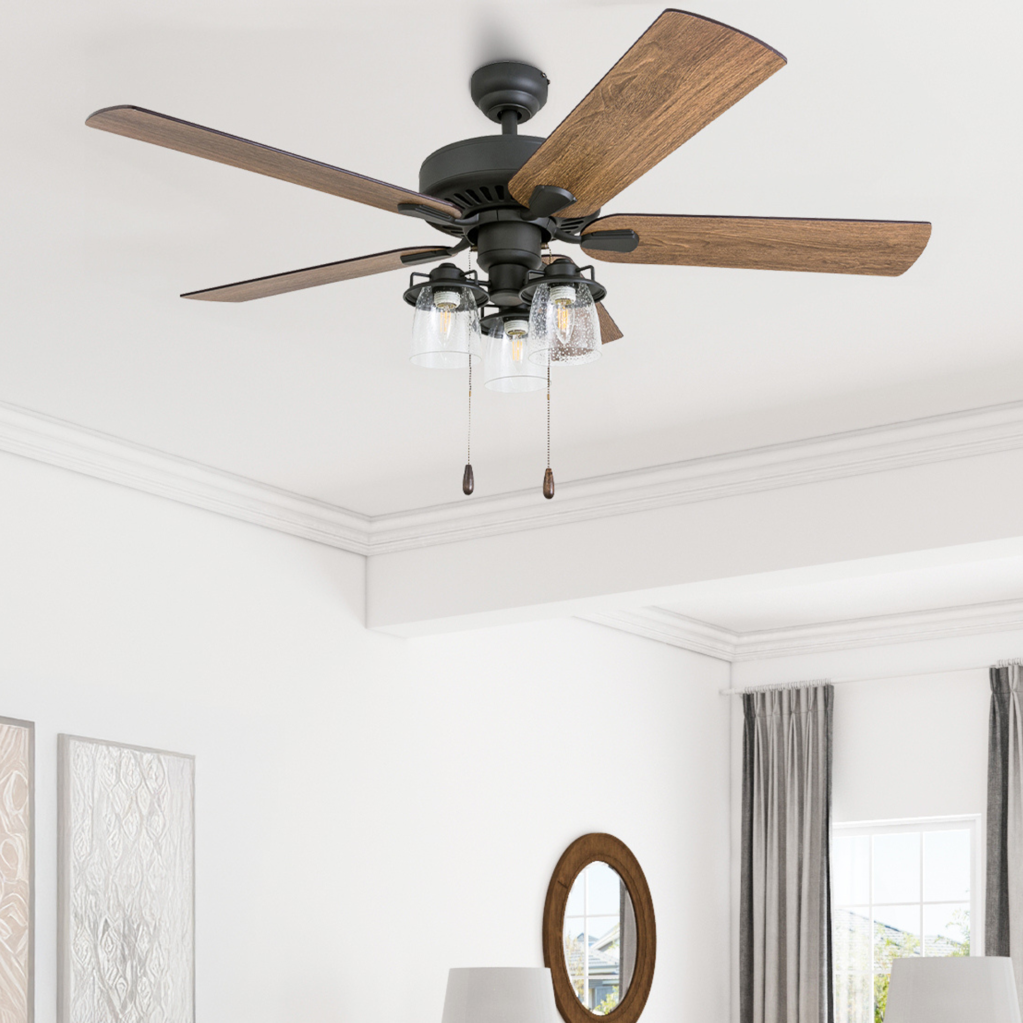 52 Inch Briarcrest Bronze Remote Control Ceiling Fan with Light Kit - Quiet Reversible Motor for Bedroom, Living Room, and Outdoor Patio