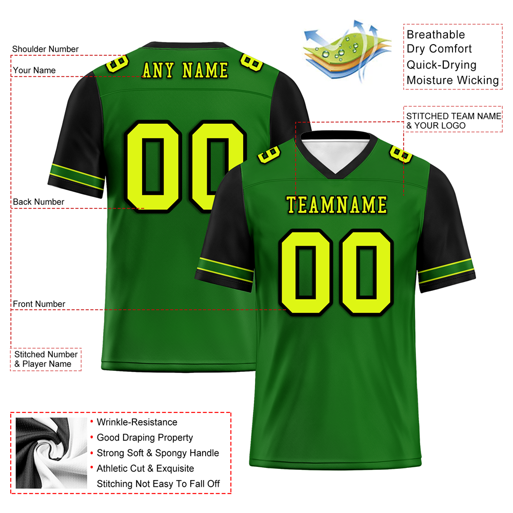 Custom Green & Black Two-Tone Personalized Authentic Football Jersey FBJ02 - Perfect for Game Day, Team Events & Fan Gear
