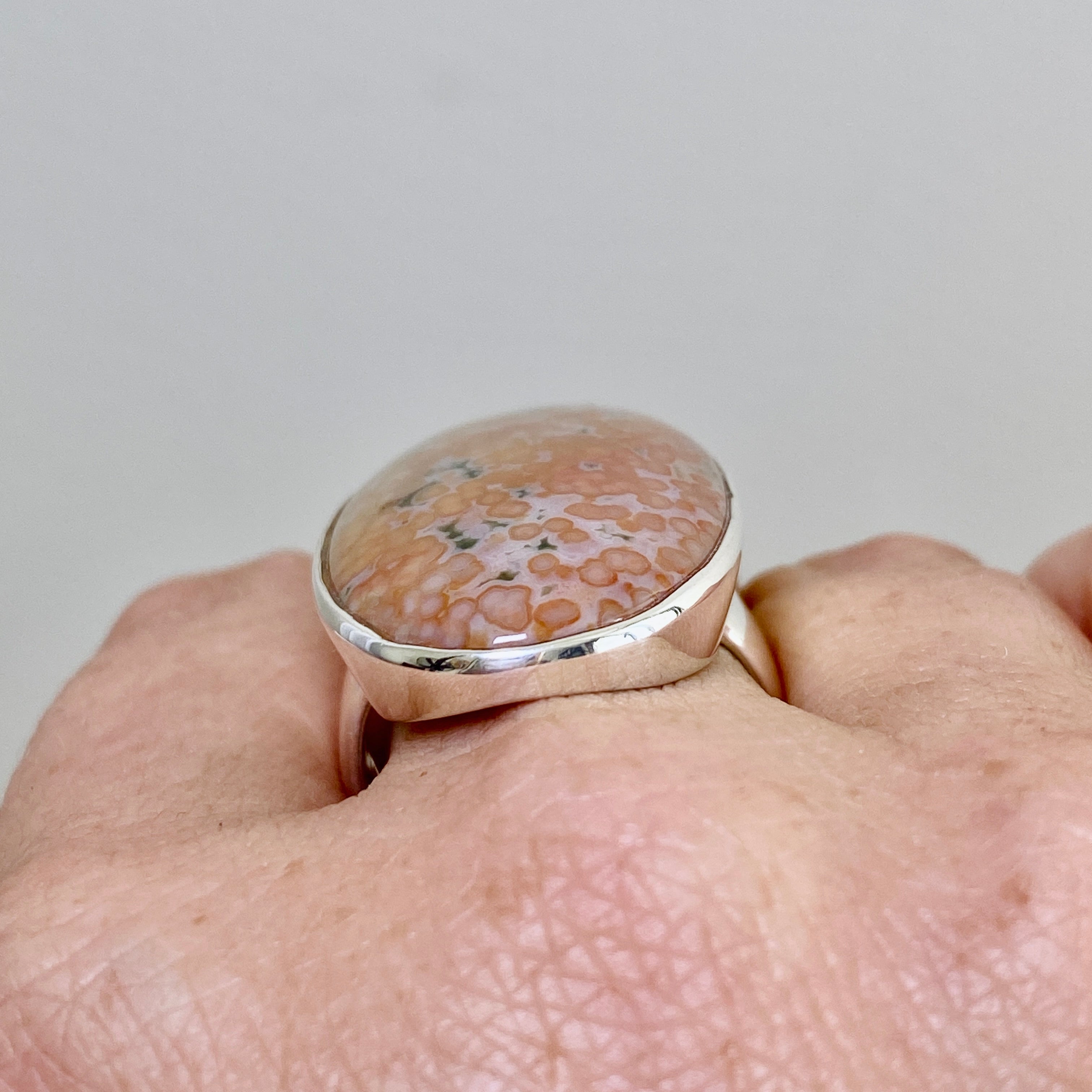 Ocean Jasper Oval Cabochon Ring - Size 9.5 - Natural Stone Jewelry - PRGJ853 - Perfect for Boho Fashion & Spiritual Healing