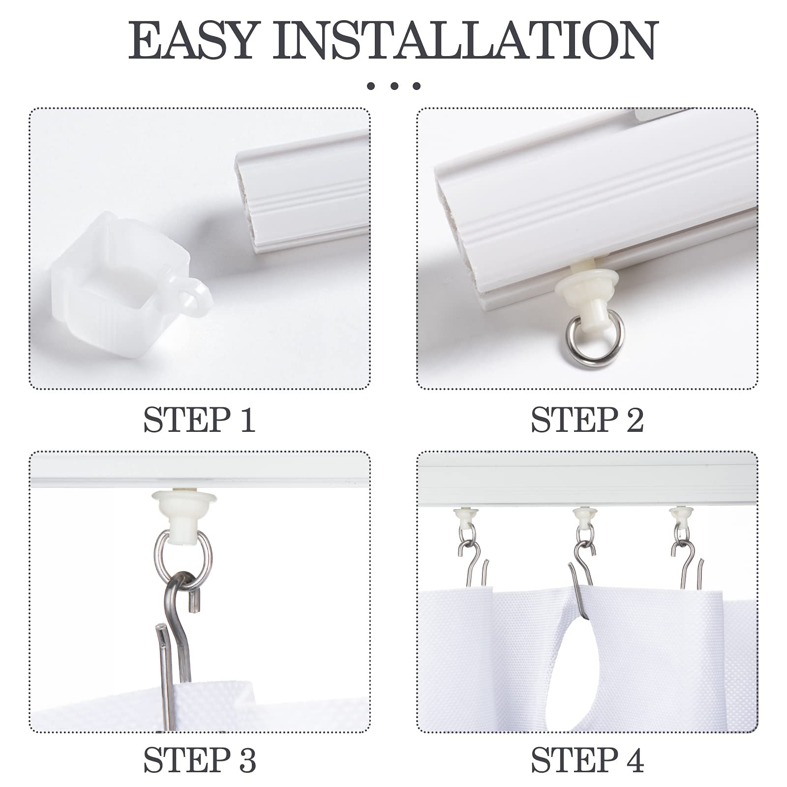 60 Pcs Shower Curtain Hooks & Gliders Set - 30 Hooks + 30 Gliders for Smooth Shower Curtain Sliding - Perfect for Bathroom, RV, and Dorm Use