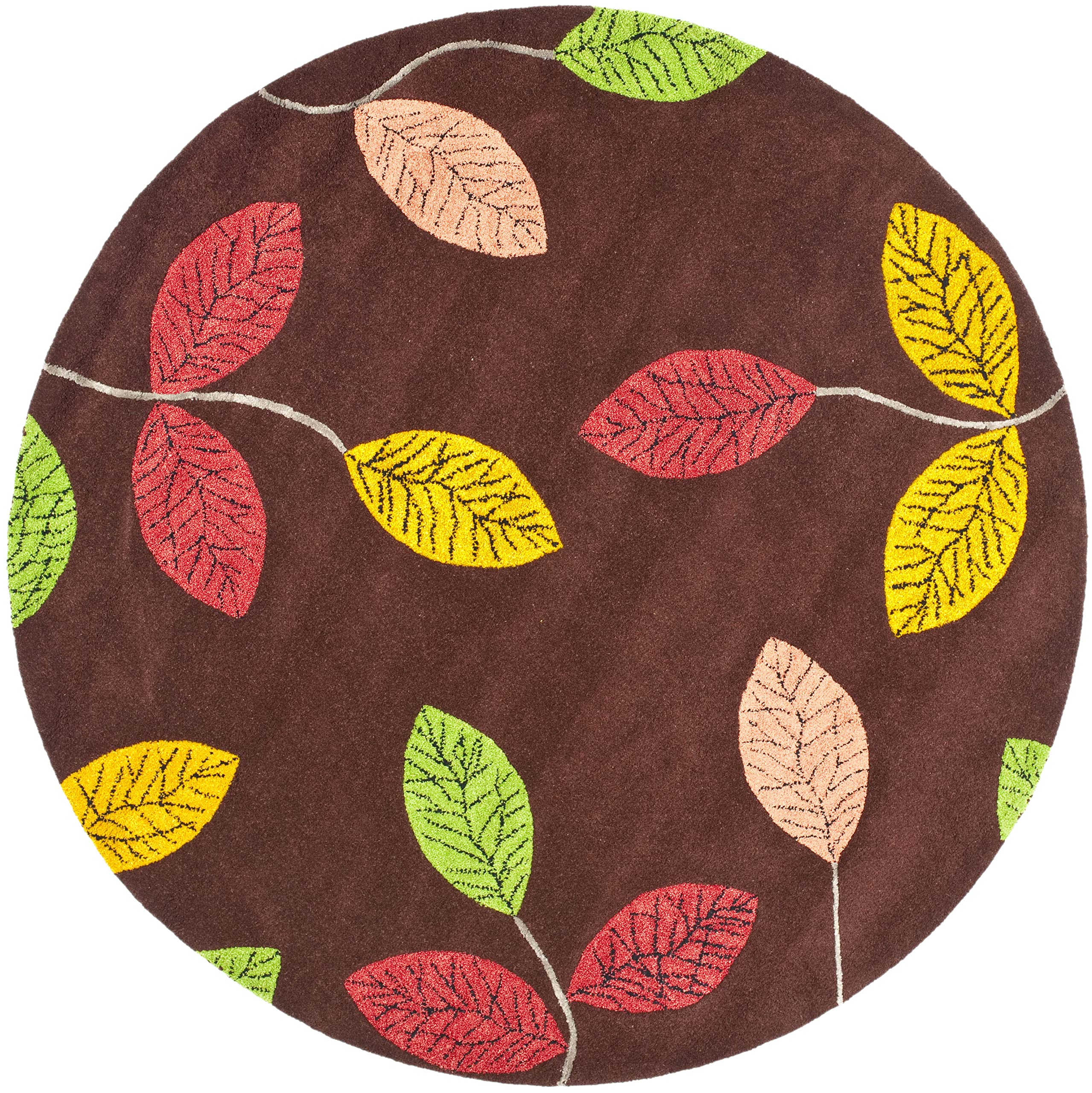 SAFAVIEH Jardin Collection 6' Round Dark Brown Multi Floral Handmade Wool Area Rug - Premium Home Decor for Living Room, Bedroom & Office (JAR525A)