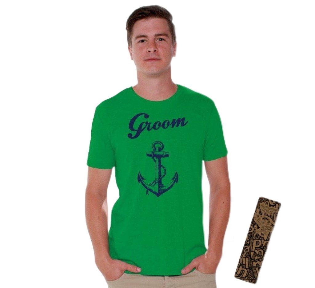 Awkwardstyles Men's Groom T-Shirt - Navy Blue Anchor Print Casual Beach Wedding Shirt for Groomsmen, Best Man & Beach Parties | Perfect for Summer Weddings, Vacations & Coastal Events