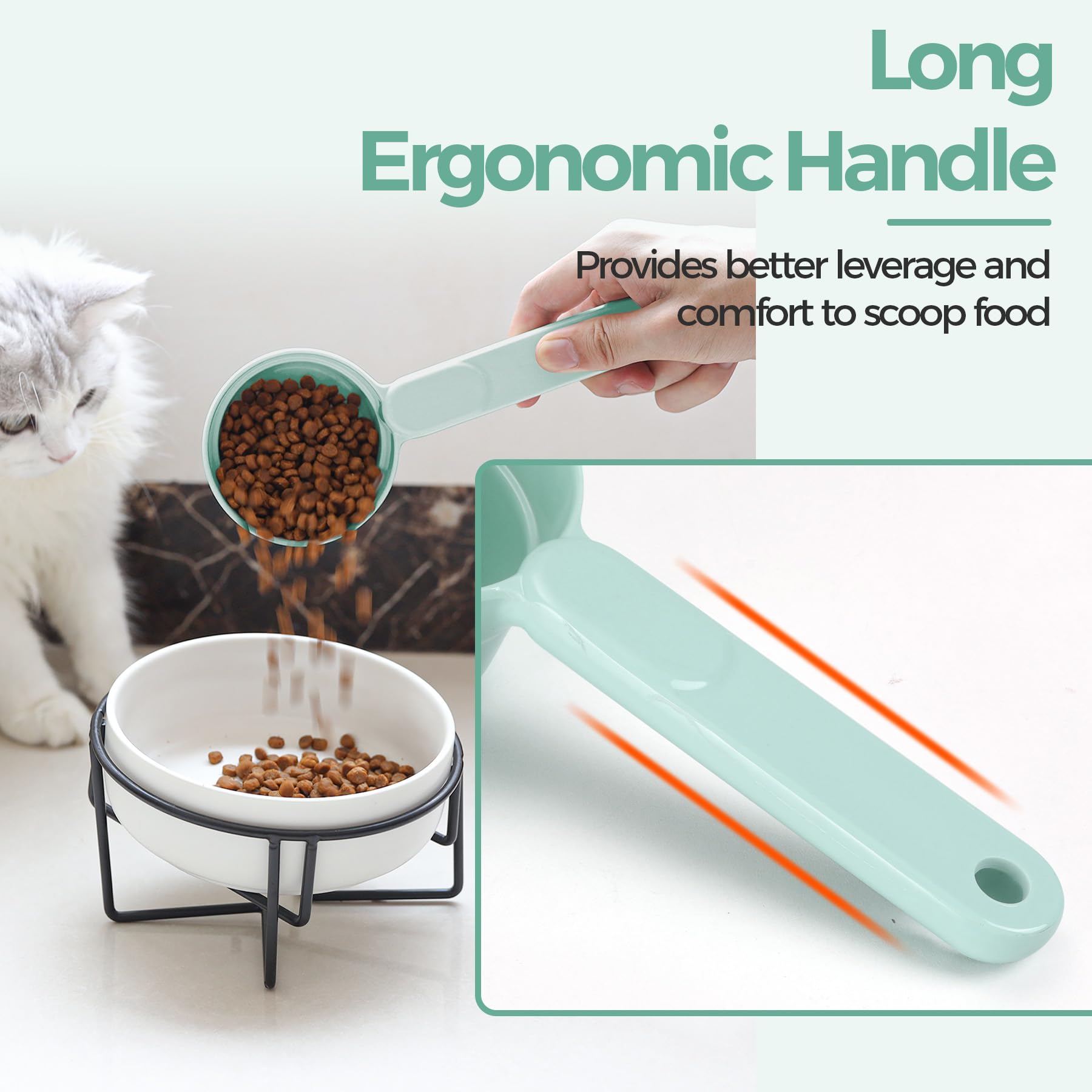**1 Cup Melamine Pet Food Scoop with Long Handle - Light Green Measuring Cup for Dog, Cat, Ferret & Rabbit Food - Dishwasher Safe - Perfect for Feeding & Portion Control**