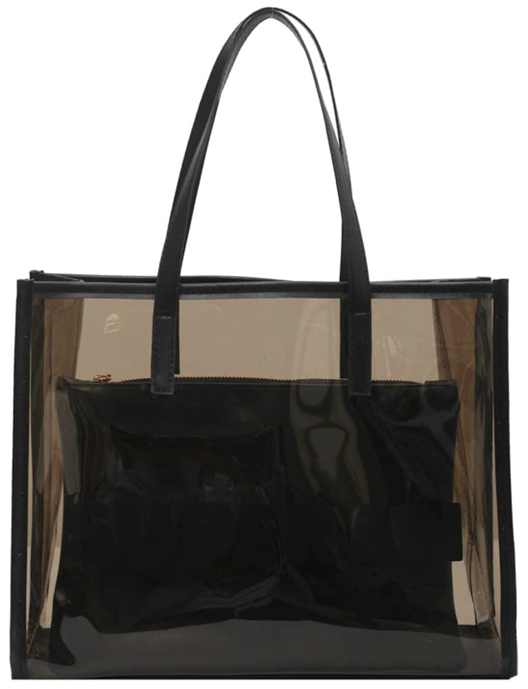 Large Clear Transparent Tote Bag for Women - Fashionable Designer Shoulder Purse for Work, Travel, Beach & Shopping - Waterproof PVC Handbag for Gym, Concerts & Stadium Events