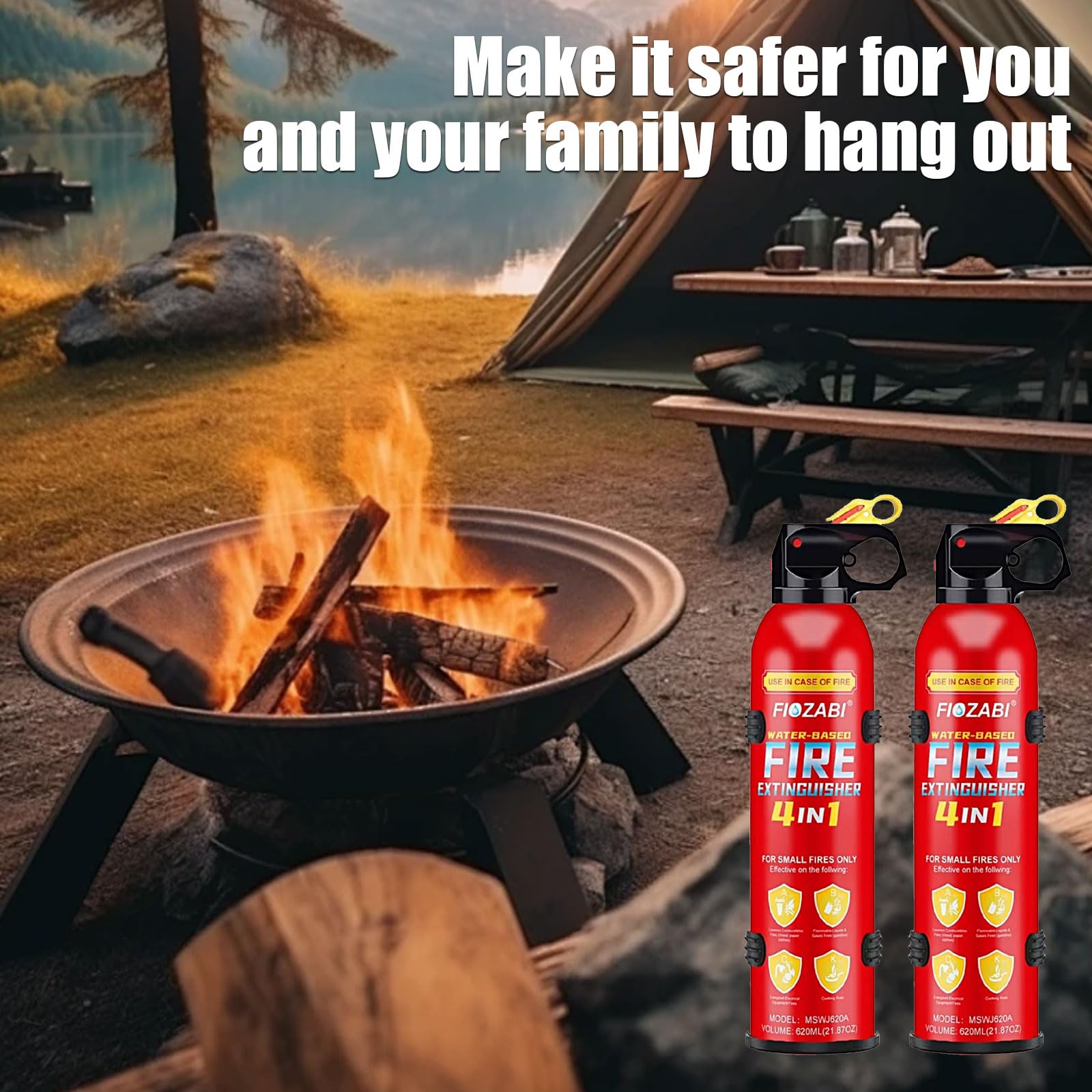 Portable Fire Spray with Bracket - 620ML Aerosol Fire Extinguisher for All Fires Including Li-ion Battery Fires - Emergency Safety Equipment for Home, Kitchen, Fireplace, Grill, Car & RV (4-Pack) - Perfect for Camping, Road Trips & Outdoor Adventures