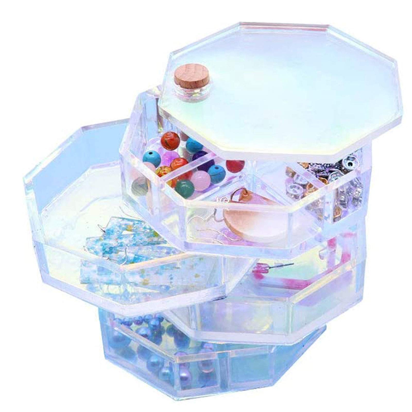 Multi-Layer Rotating Jewelry Organizer Box - Spinning Storage Case for Bracelets, Rings, Necklaces & Lipstick - Durable Silicone Resin Mold Jewelry Tray for Women & Kids - Perfect for Bedroom Vanity, Travel & Gift Giving