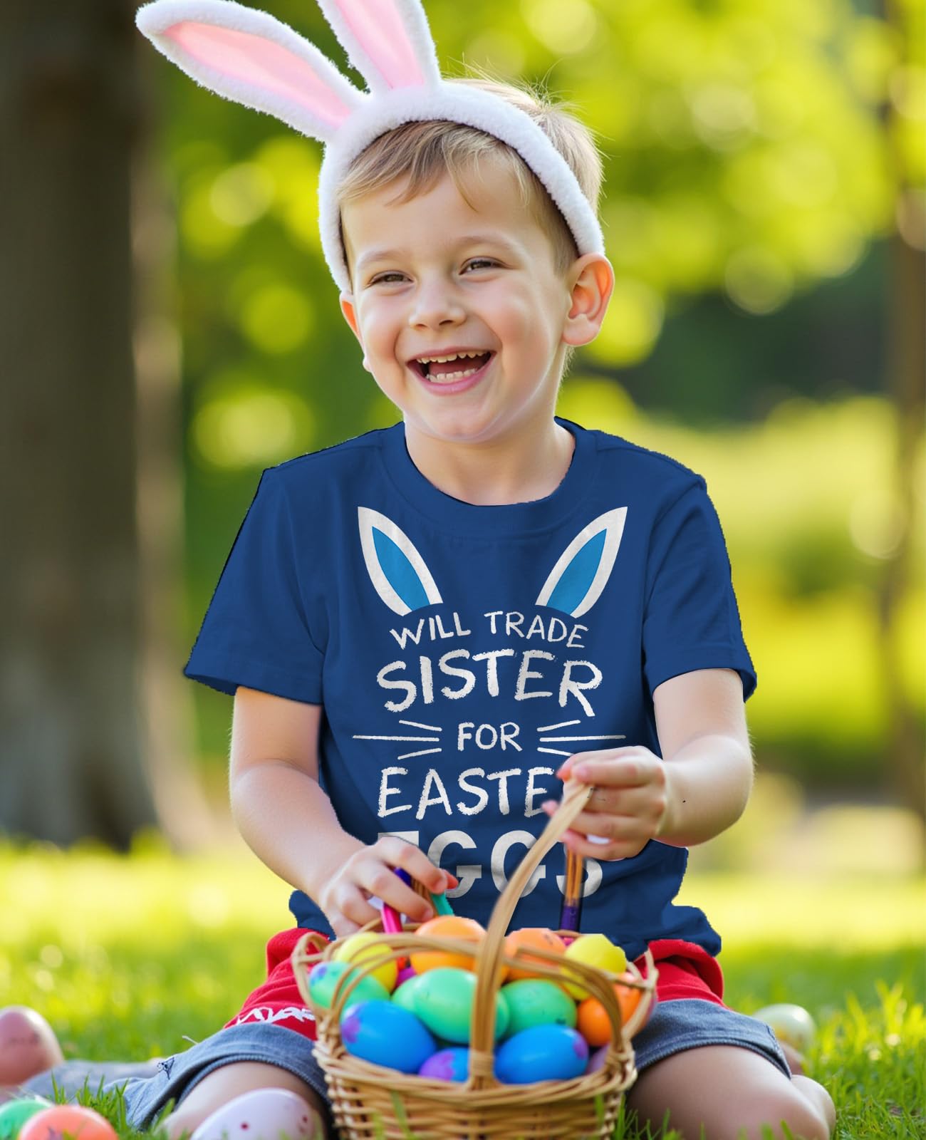 Funny Sibling Easter T-Shirt for Kids - 'Will Trade Sister for Easter Eggs' Graphic Tee for Toddlers & Youth Boys/Girls | Easter Outfit, Family Party, Spring Celebration