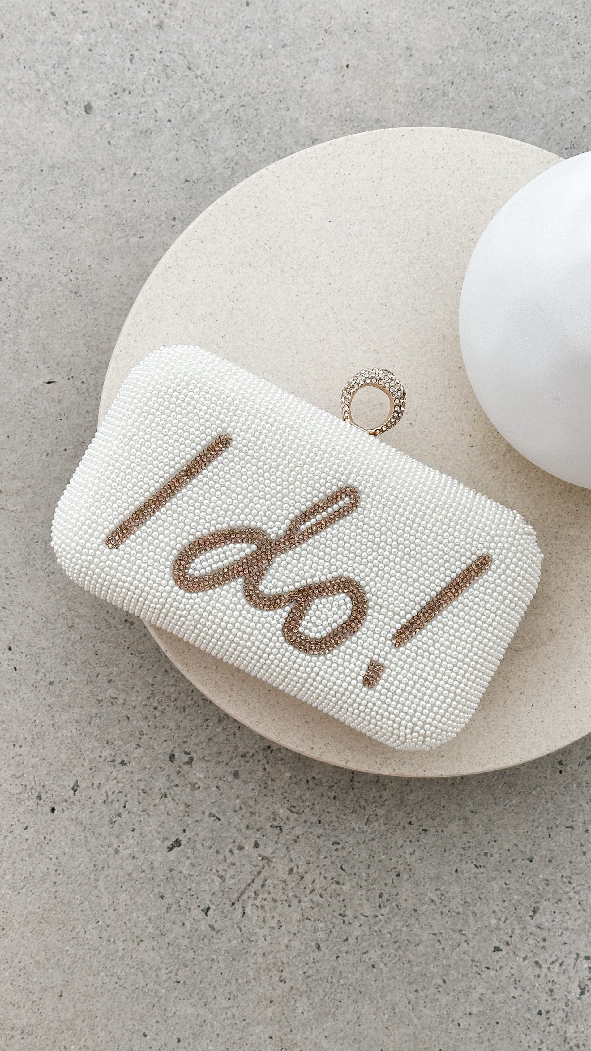 I DO Sequin Clutch Bag - Gold & White Evening Clutch for Women | Perfect for Parties, Weddings & Special Occasions