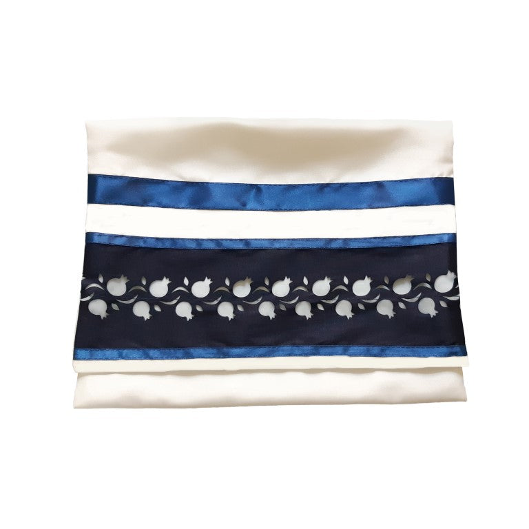 Blue Pomegranates Wool Tallit - Premium Jewish Prayer Shawl for Bar Mitzvah & Wedding Ceremonies | Handmade Wool Tallit Gadol with Pomegranate Design for Synagogue & Religious Occasions