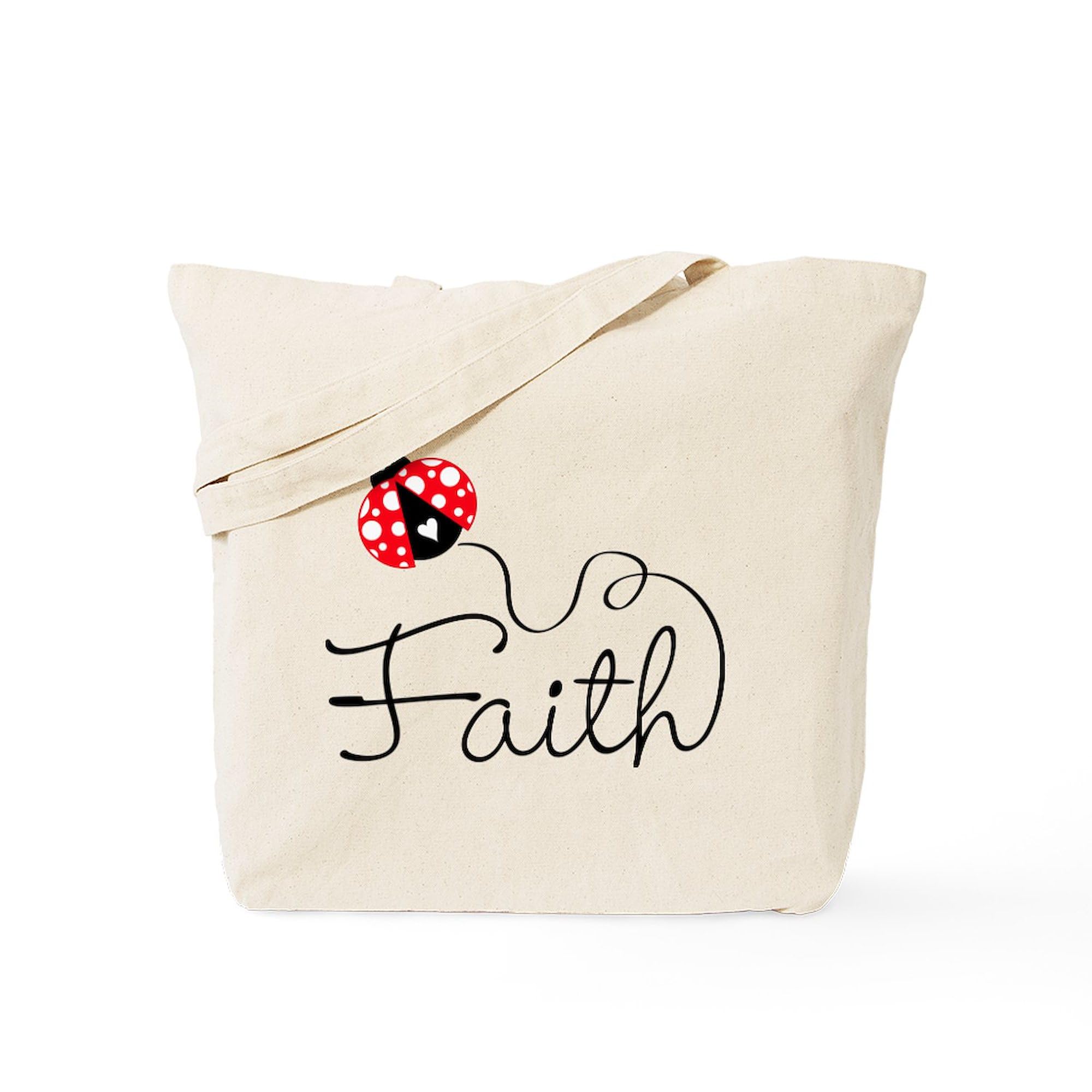 Ladybug Faith Tote Bag - Natural Canvas Reusable Shopping Bag for Women | Eco-Friendly Grocery Tote for Church, Bible Study & Daily Use