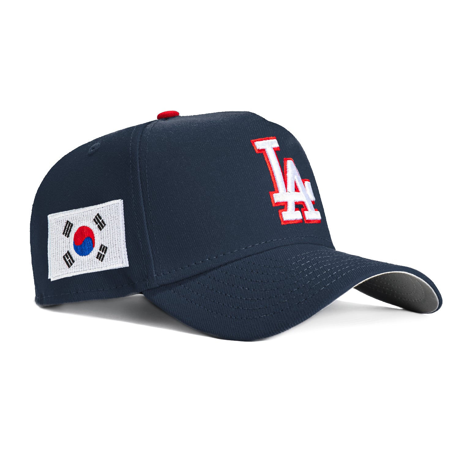 New Era 9Forty A-Frame Los Angeles Dodgers Snapback Hat with Korea Flag Patch - Navy, White & Red - Perfect for Baseball Games, Streetwear Fashion & Dodger Fans