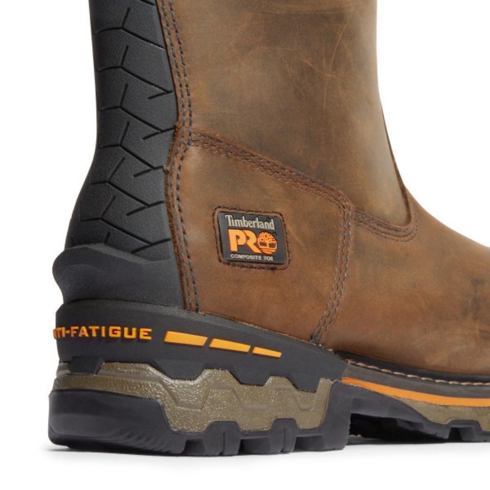 Timberland PRO Boondock Men's Waterproof Composite Toe Pull-On Work Boots - Slip Resistant Safety Wellington Boots for Construction & Outdoor Work (Brown, TB0A4499214)