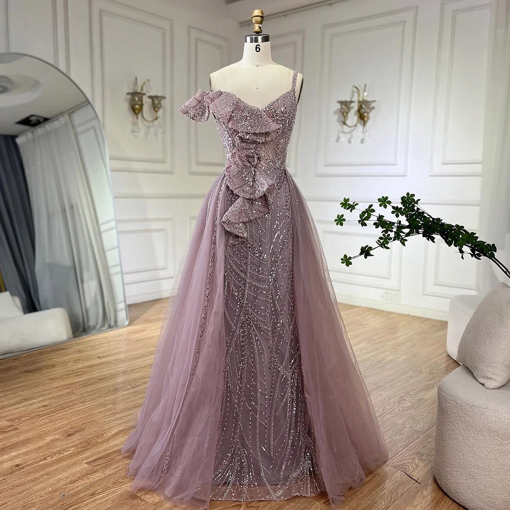 Serene Hill Golden Mermaid Evening Dress with Skirt - Women's Luxury Grey Beaded Spaghetti Strap Party Gown for Prom, Wedding & Formal Events 2025 LA72341