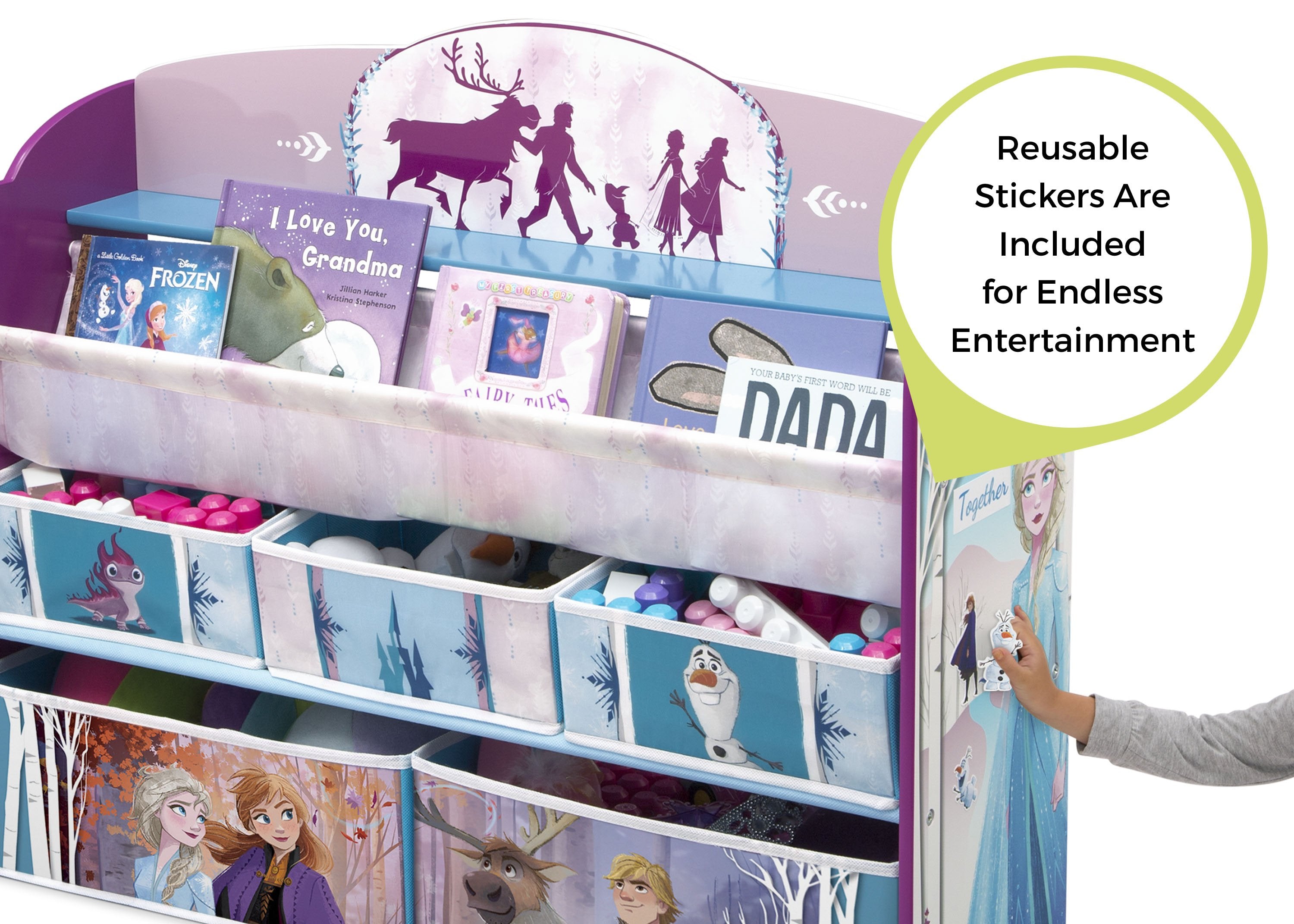 Frozen II Deluxe Toy and Book Organizer - Kids Storage Solution for Disney Toys, Books & Room Organization - Perfect for Playrooms, Bedrooms & Daycare Centers